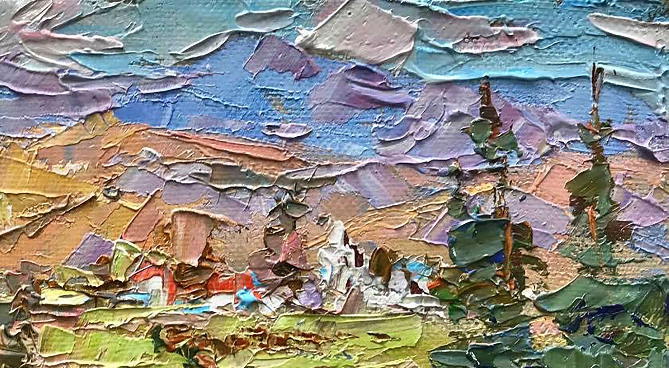 Mémoires des Carpates, impressionnisme, peinture à l'huile originale, prête à être accrochée - Marron Landscape Painting par Alex Kalenyuk  