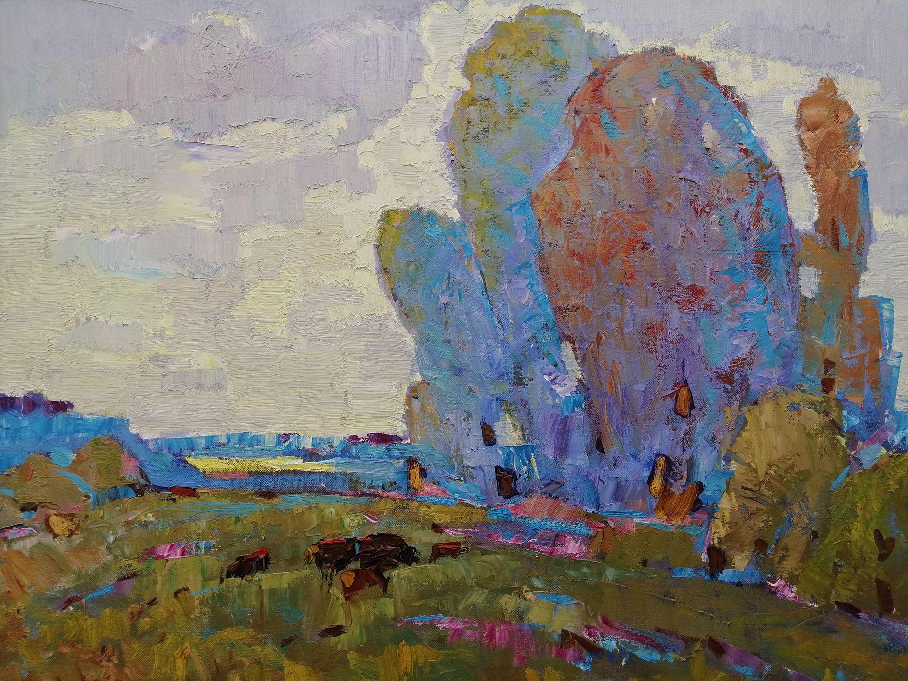 Rugiada mattutina, Impressionismo, Paesaggio, Pittura ad olio originale, pronta da appendere - Painting di Alex Kalenyuk  