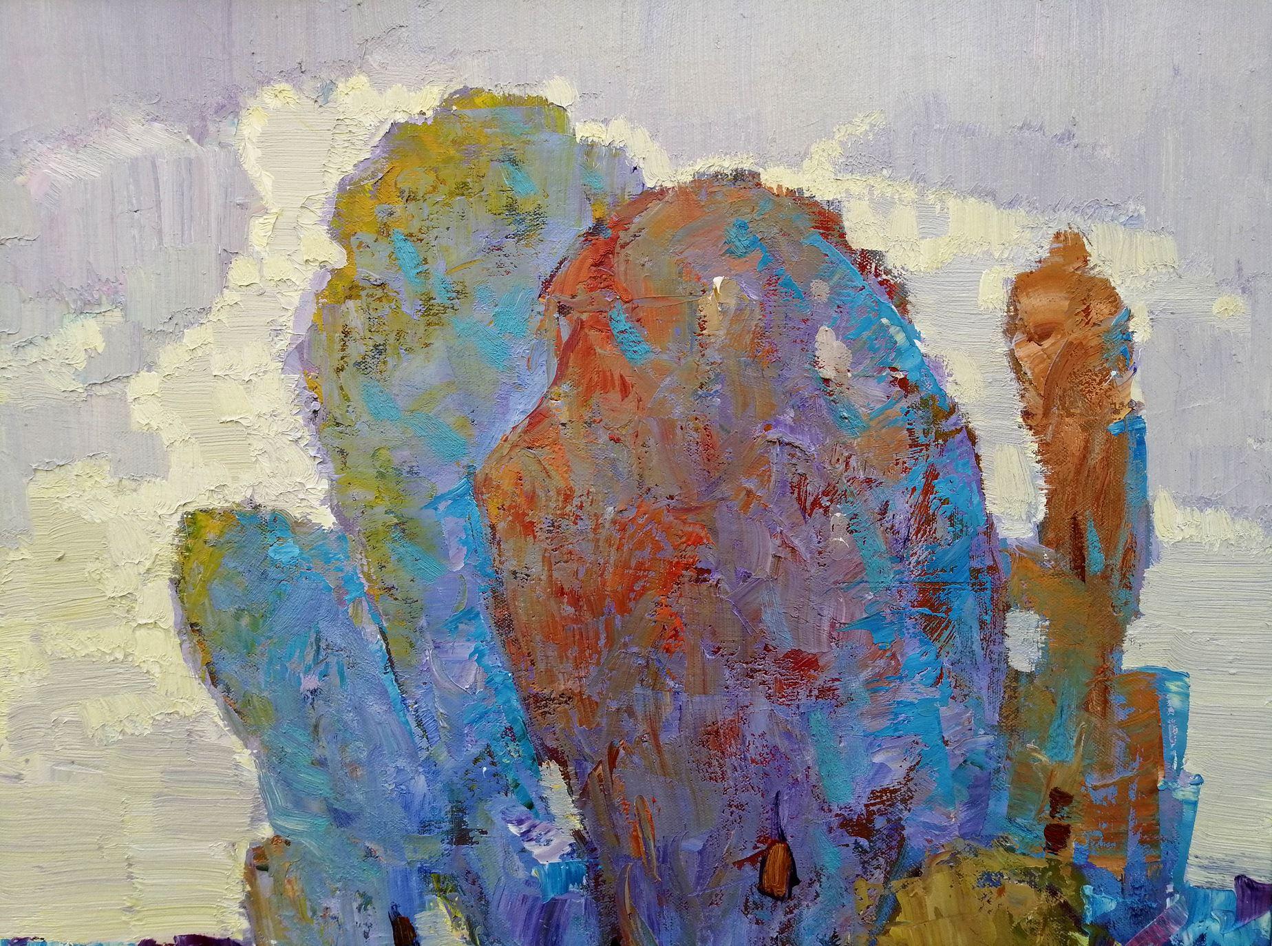 Rugiada mattutina, Impressionismo, Paesaggio, Pittura ad olio originale, pronta da appendere - Landscape Painting Grigio di Alex Kalenyuk  
