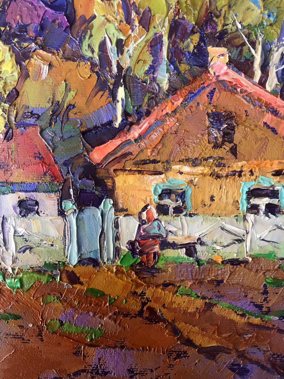Near the Courtyard, village, landscape, Original oil Painting, Ready to Hang For Sale 1