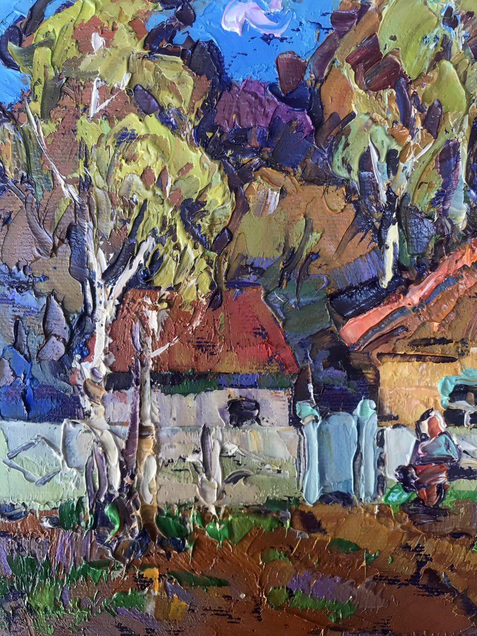 Near the Courtyard, village, landscape, Original oil Painting, Ready to Hang For Sale 3