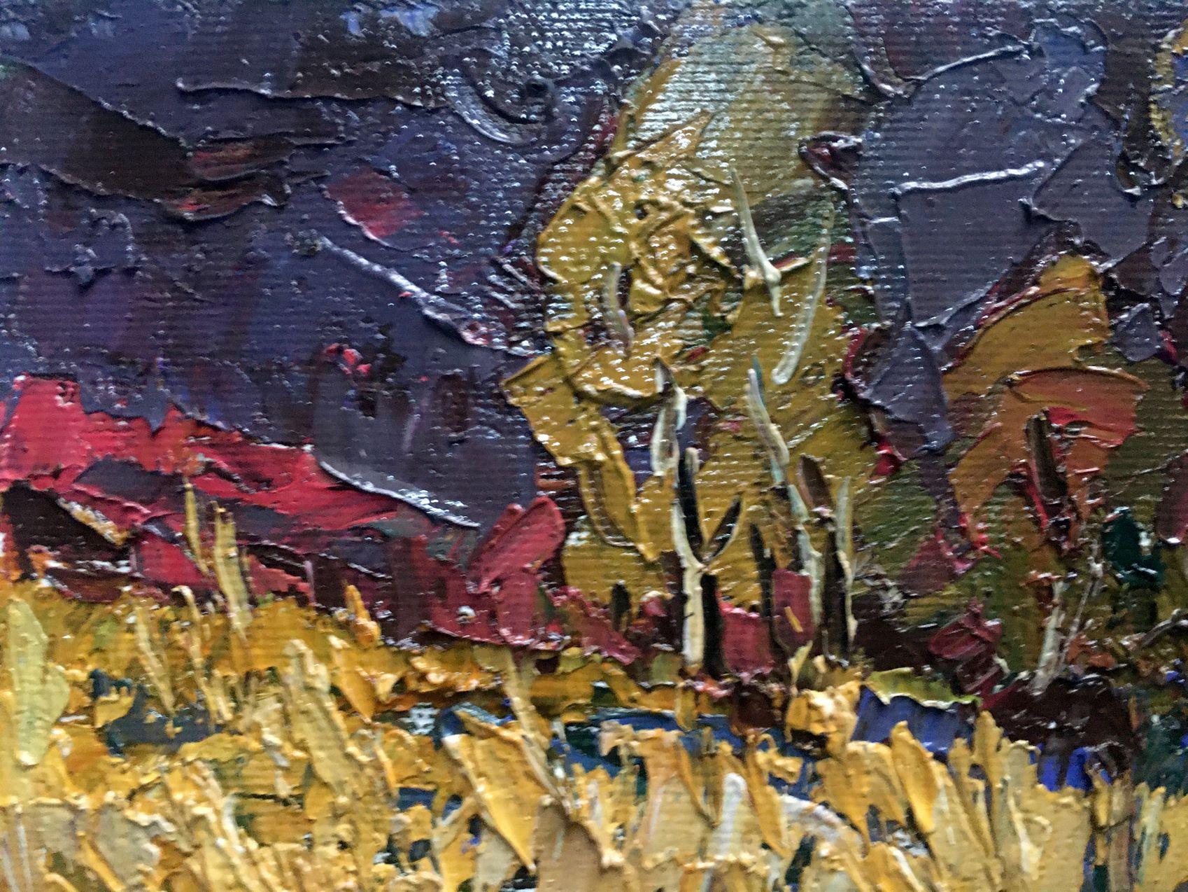 Night Autumn, Impressionism, Original oil Painting, Ready to Hang For Sale 1