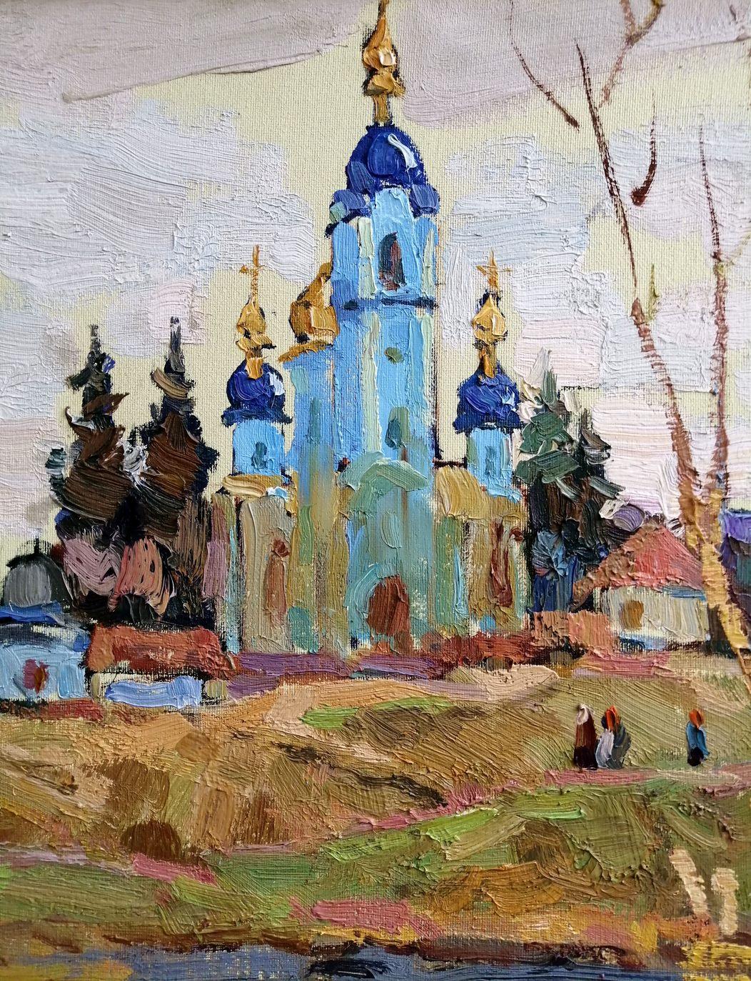 Au-dessus du lac, peinture à l'huile originale, prête à être accrochée - Gris Landscape Painting par Alex Kalenyuk  