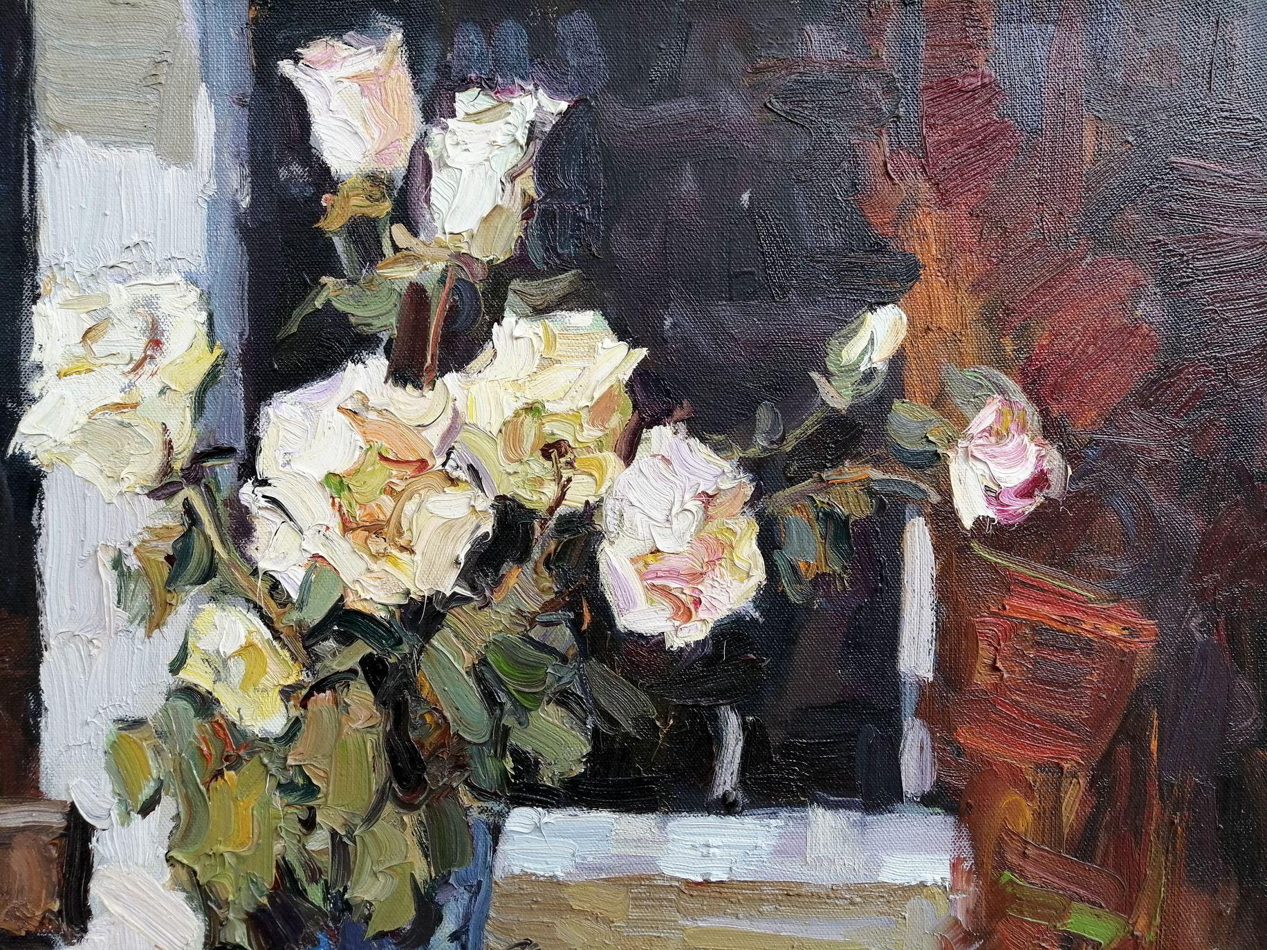 Roses, Flowers, Impressionism, Original oil Painting, Ready to Hang For Sale 1