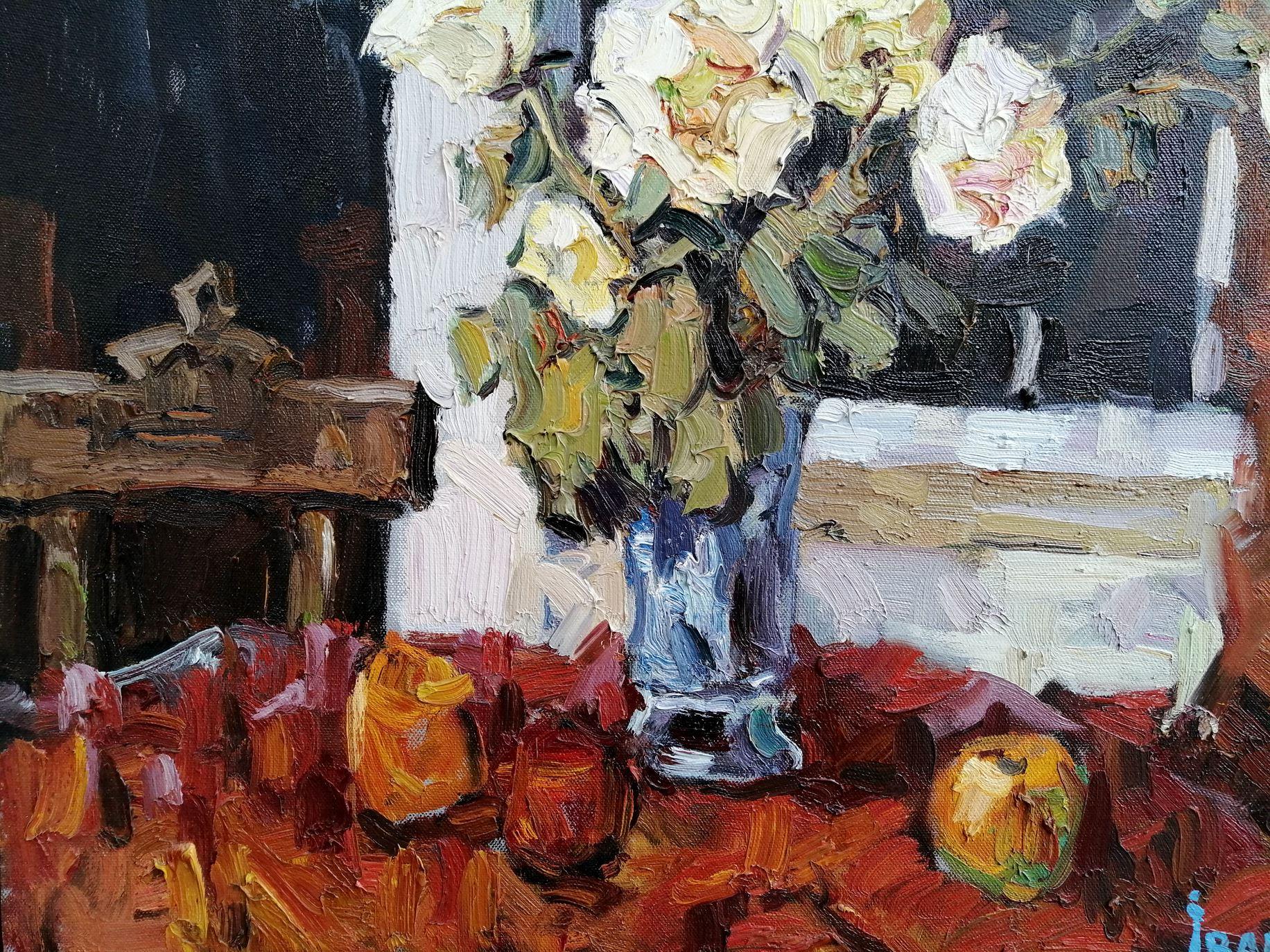 Roses, Flowers, Impressionism, Original oil Painting, Ready to Hang For Sale 2