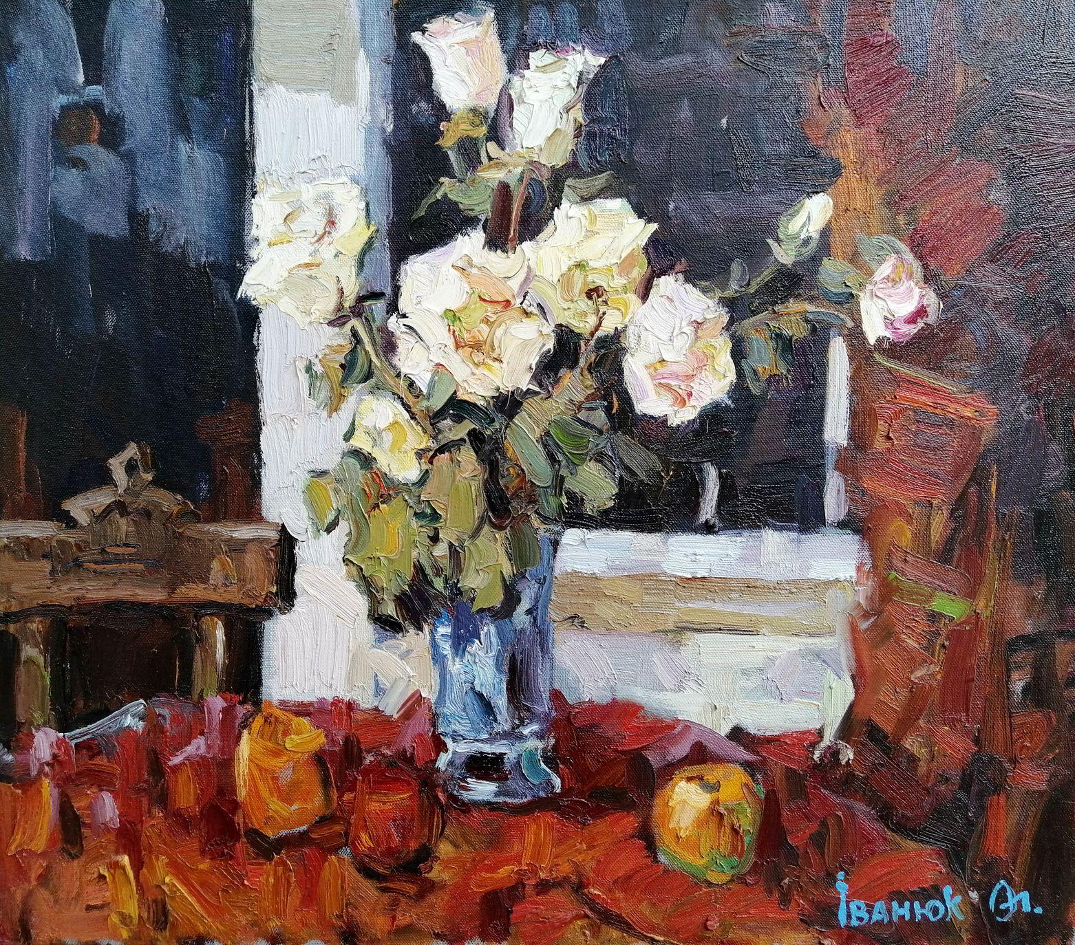 Alex Kalenyuk   Still-Life Painting - Roses, Flowers, Impressionism, Original oil Painting, Ready to Hang