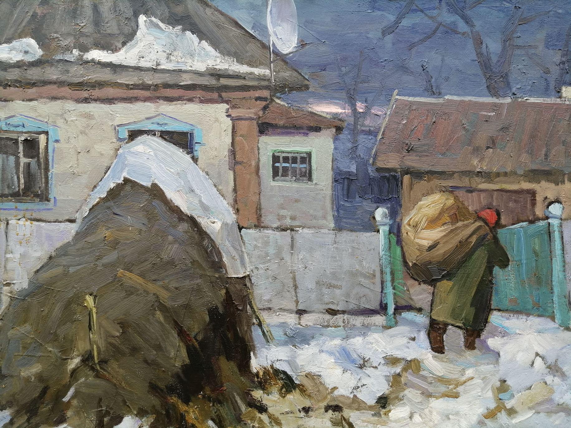 Artist: Alex Kalenyuk 
Work: Original oil painting, handmade artwork, one of a kind 
Medium: Oil on canvas 
Year: 2014
Style: Impressionism
Title: Rural Life, 
Size: 31.5