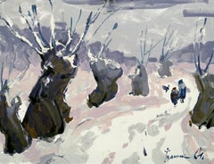 Day de neige, paysage, impressionnisme, peinture à l'huile originale, prête à être accrochée