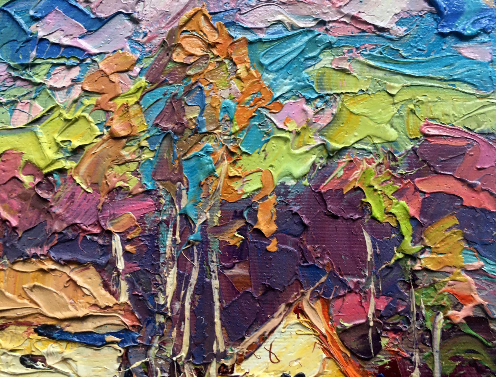 Wind Spring impressionniste, peinture à l'huile originale, prête à être accrochée - Marron Landscape Painting par Alex Kalenyuk  