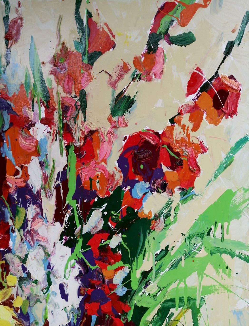 Artist: Alex Kalenyuk 
Work: Original oil painting, handmade artwork, one of a kind 
Medium: Oil on canvas 
Year: 2018
Style: Impressionism
Title: Still life with Flowers, 
Size: 47.5