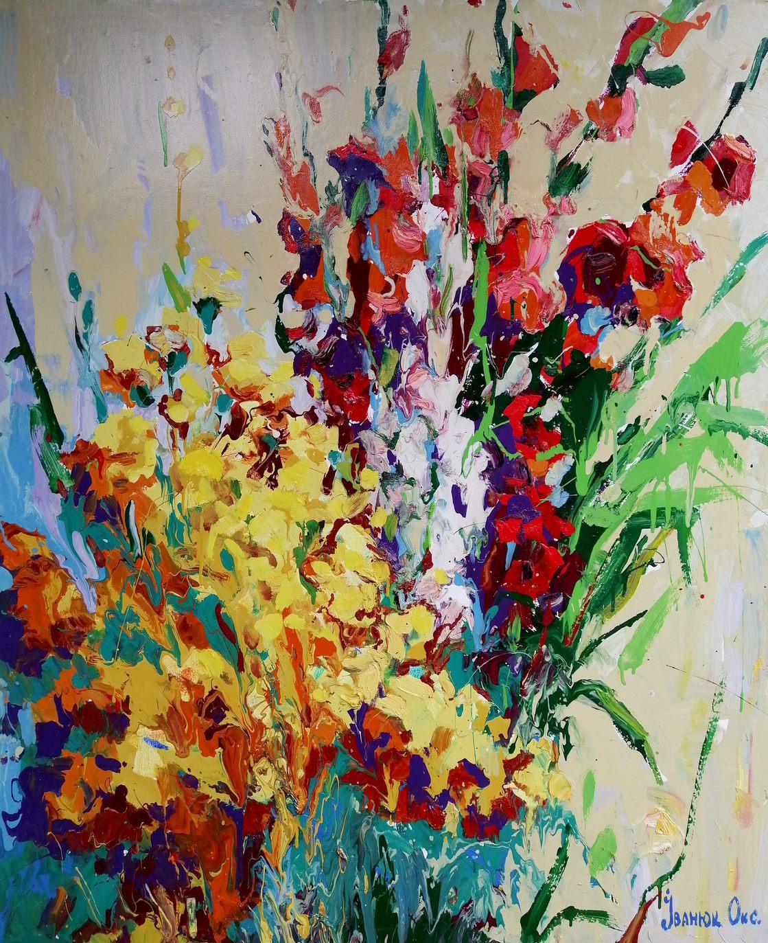 Alex Kalenyuk   Still-Life Painting - Still life with Flowers, Impressionism, Original oil Painting, Ready to Hang