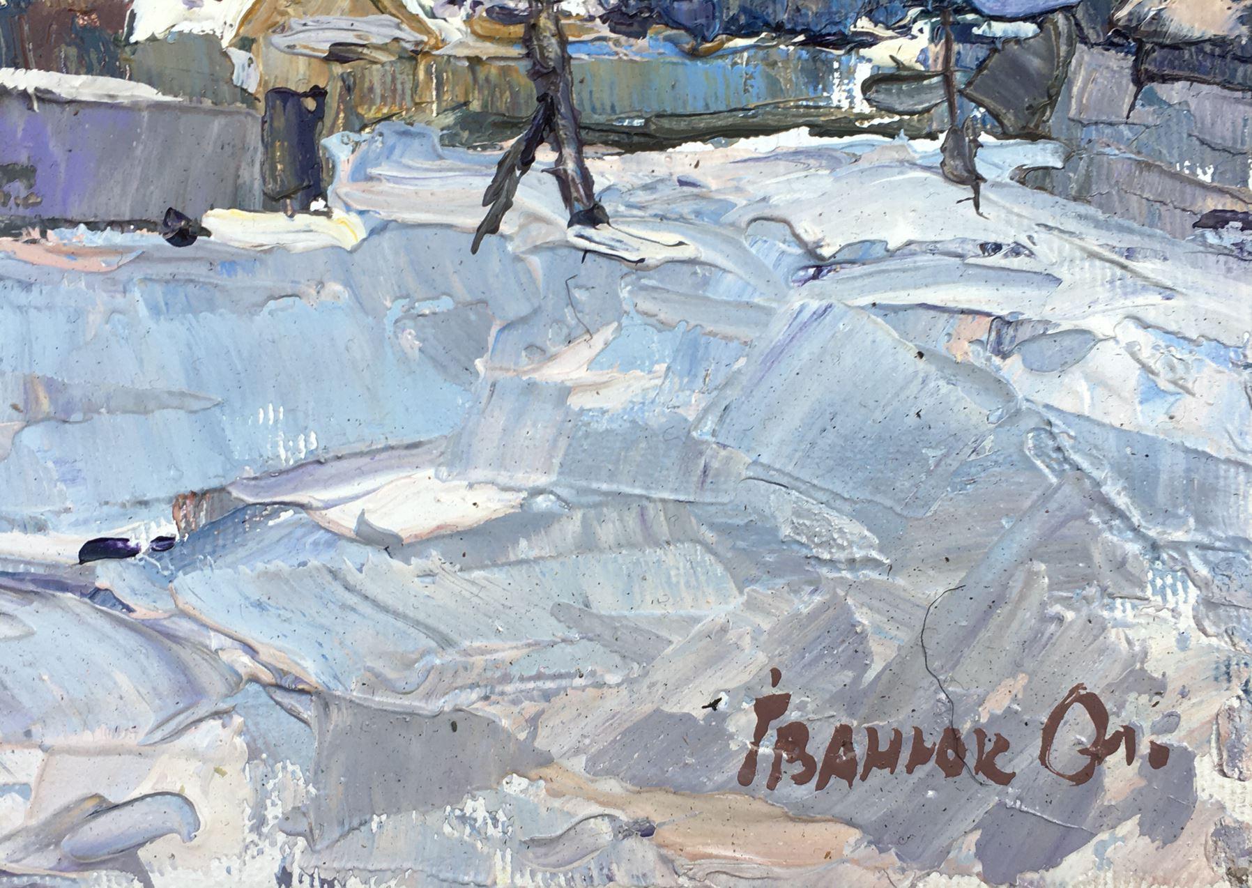 Artistics : Alex Kalenyuk 
Oeuvre : Peinture à l'huile originale, œuvre d'art faite à la main, unique en son genre. 
Médium : Huile sur toile 
Année : 2021
Style : Impressionnisme
Titre : Rue dans la neige
Taille : 6