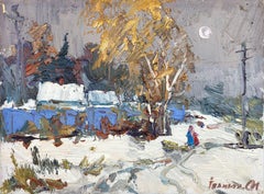 Street in the Snow, Original oil Painting, Ready to Hang