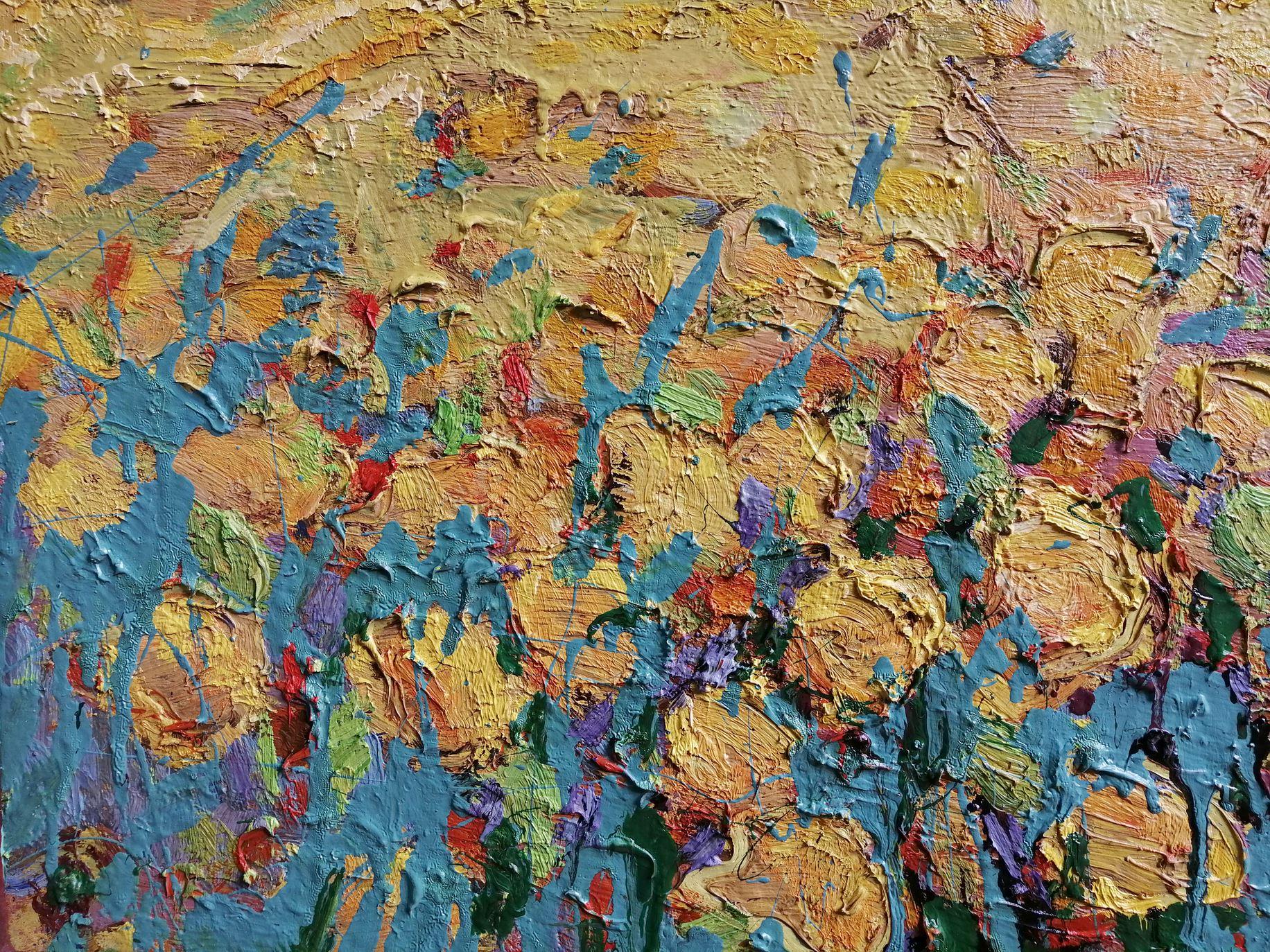 Artist: Alex Kalenyuk 
Work: Original oil painting, handmade artwork, one of a kind 
Medium: Oil on canvas 
Year: 2017
Style: Impressionism
Title: Sunflower Field, 
Size: 27.5