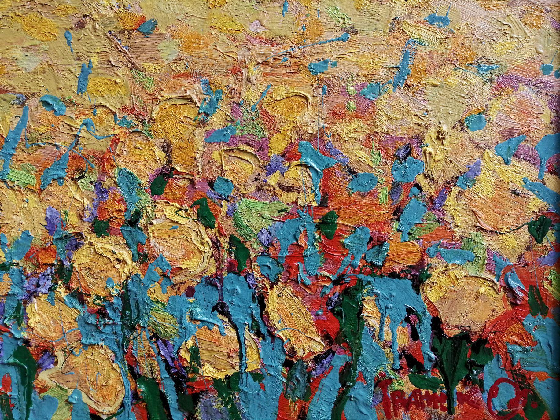 Sunflower Field, Impressionism, Original oil Painting, Ready to Hang For Sale 1