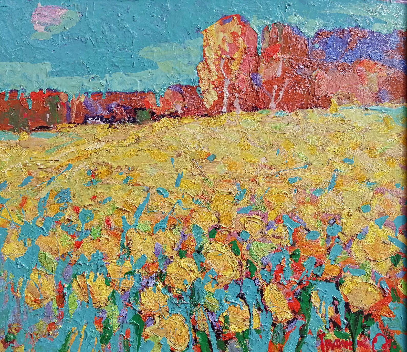 Sunflower Field, Original oil Painting, Ready to Hang