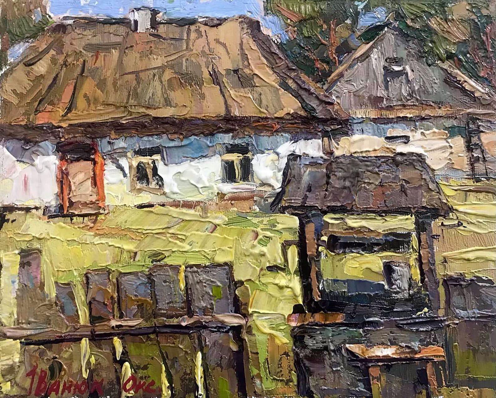 Alex Kalenyuk   Landscape Painting - Sunny Courtyard, Original oil Painting, Ready to Hang