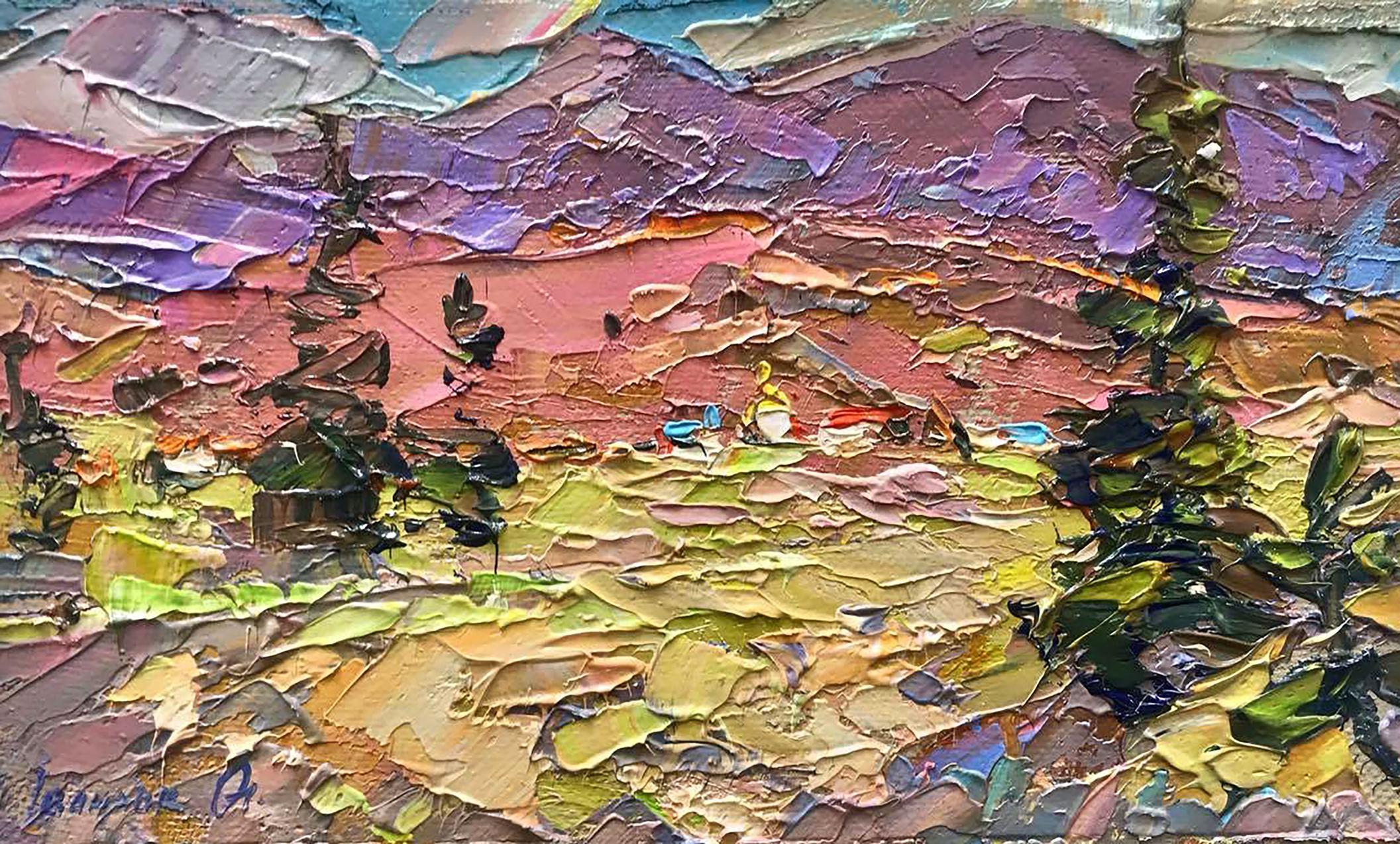 Landscape Painting Alex Kalenyuk   - Sunny in the Carpathians, peinture à l'huile originale, prête à être accrochée