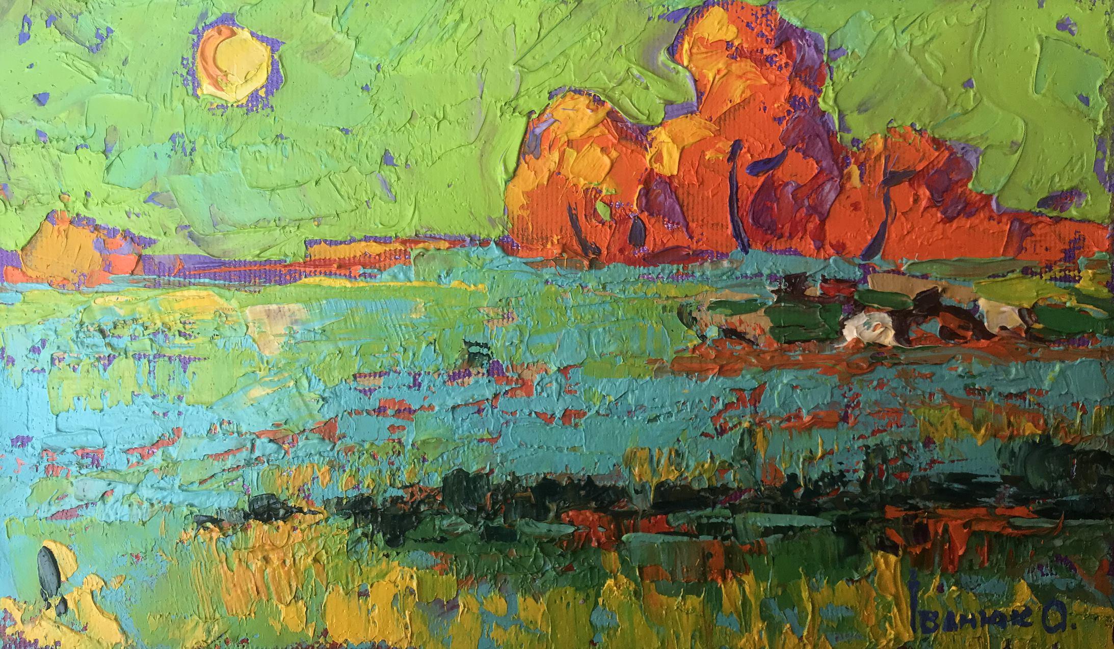 Alex Kalenyuk   Landscape Painting - Sunset, Impressionism, Original oil Painting, Ready to Hang