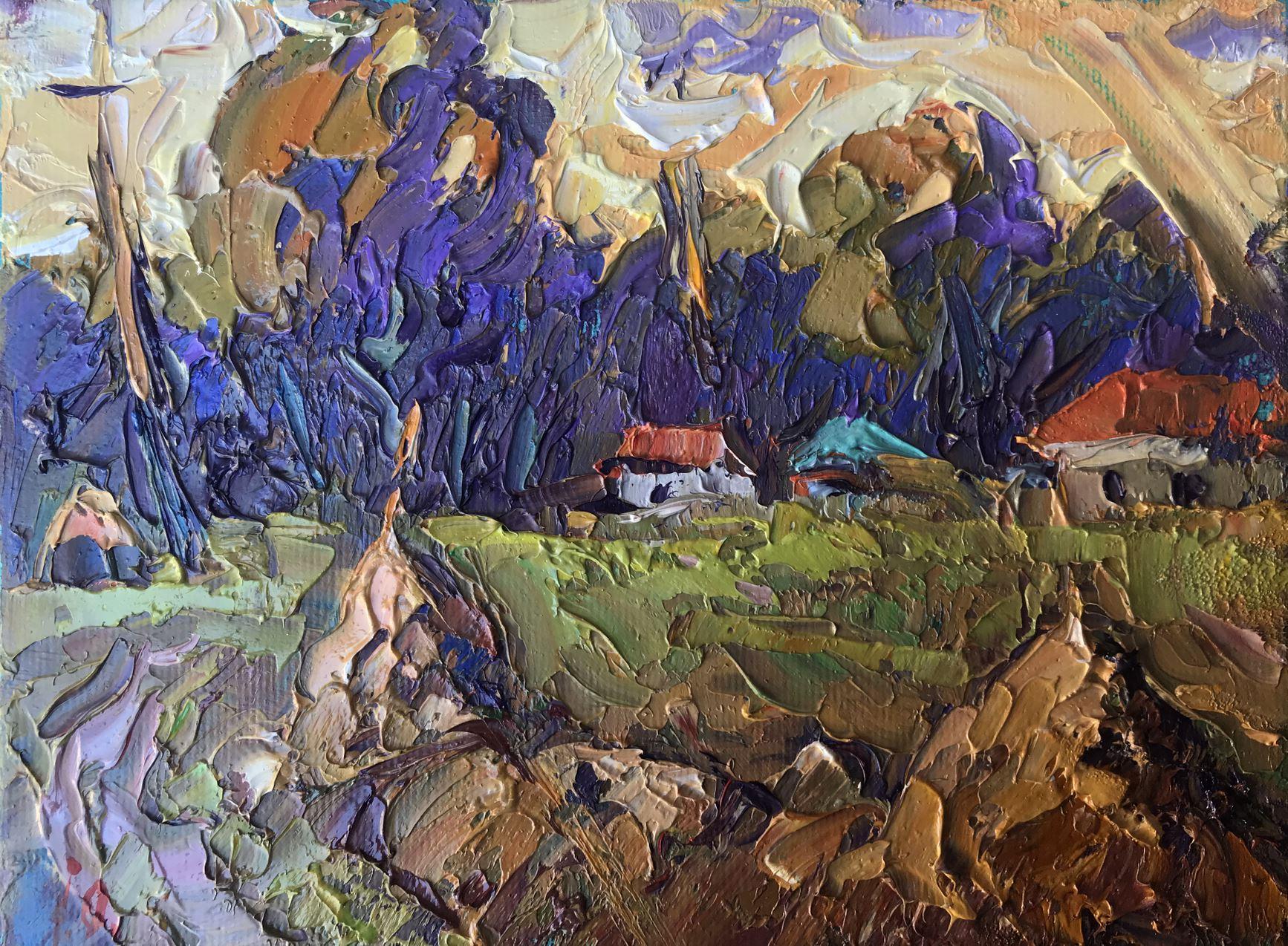 Landscape Painting de Alex Kalenyuk   - El borde del pueblo, Impresionismo, Pintura al óleo original, Lista para colgar