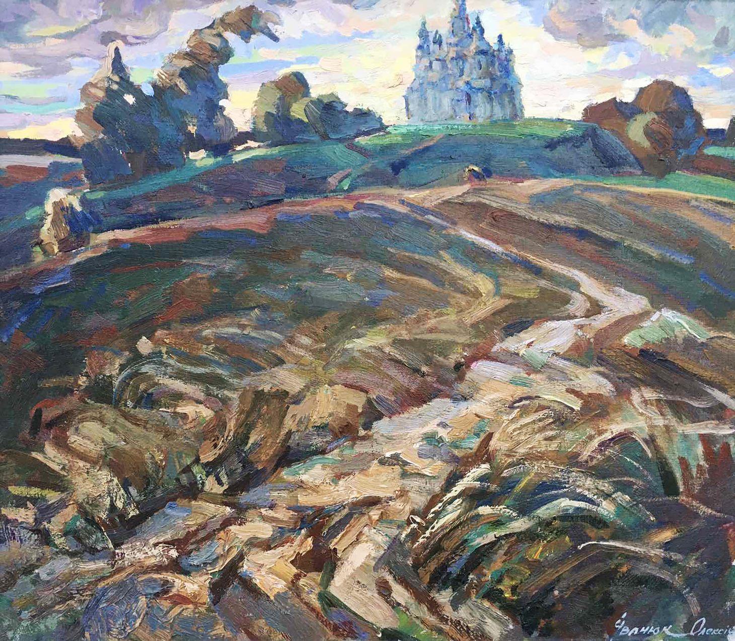 Landscape Painting de Alex Kalenyuk   - El camino del Templo, Paisaje, Pintura al óleo original, Lista para colgar