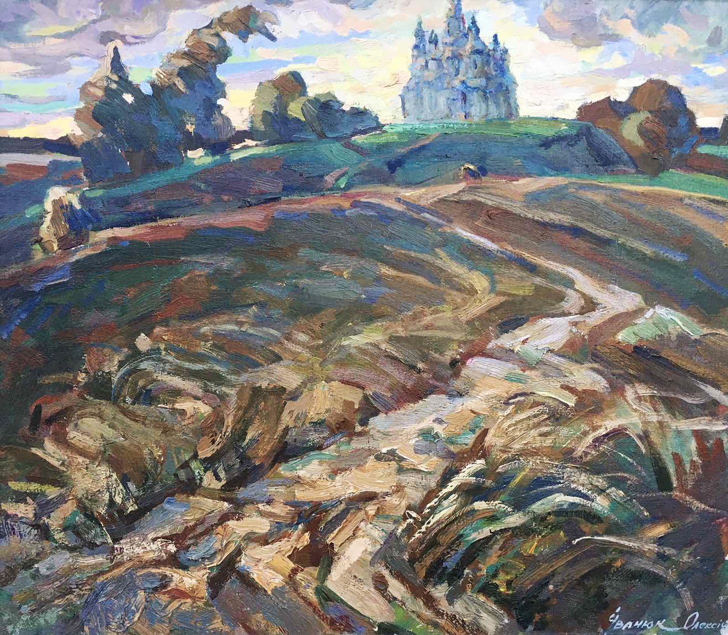 Alex Kalenyuk   Landscape Painting - The road to the Temple, Original oil Painting, Ready to Hang