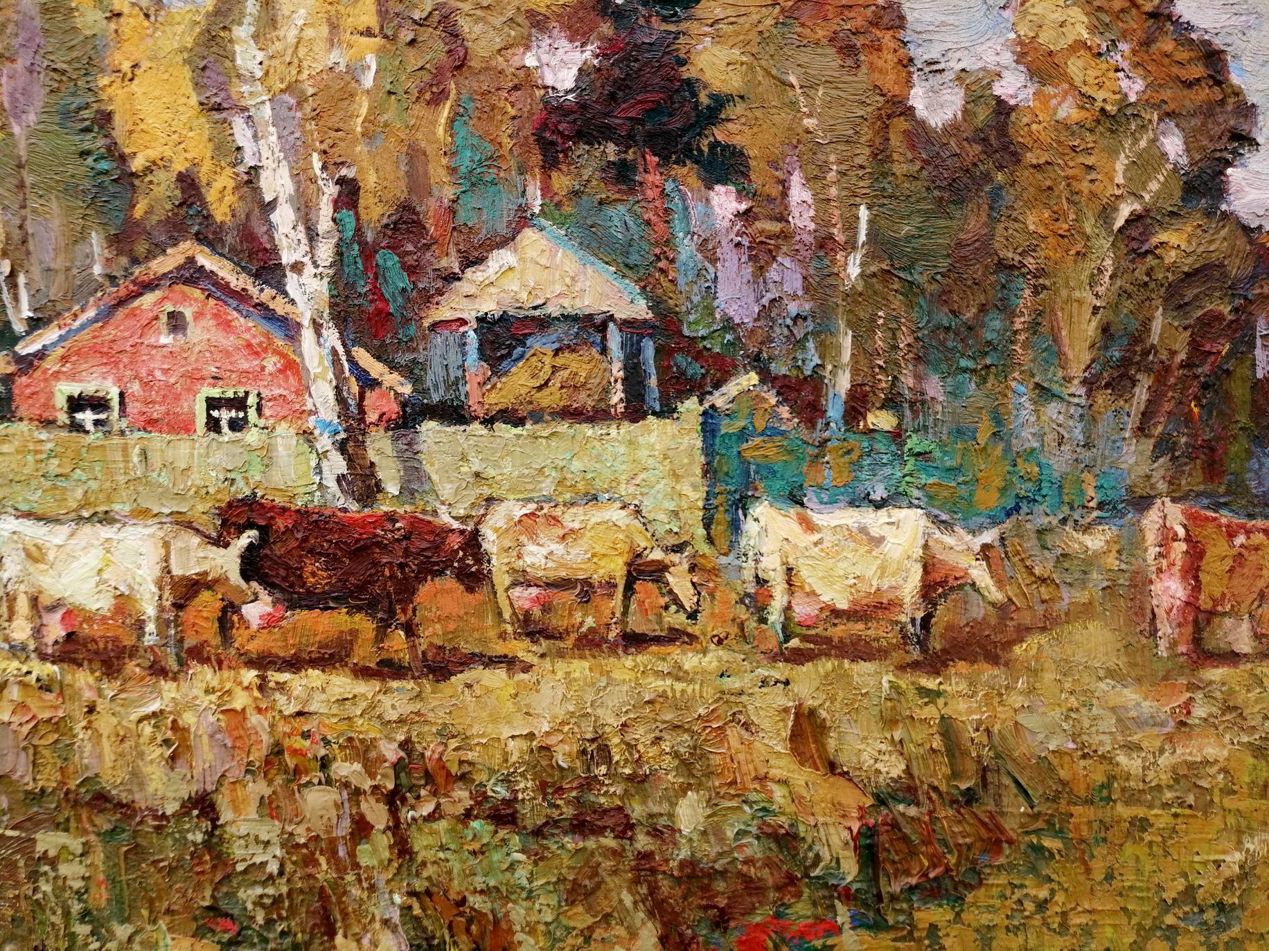 To Walk, Village, Impressionism, landscape, Original oil Painting, Ready to Hang For Sale 1