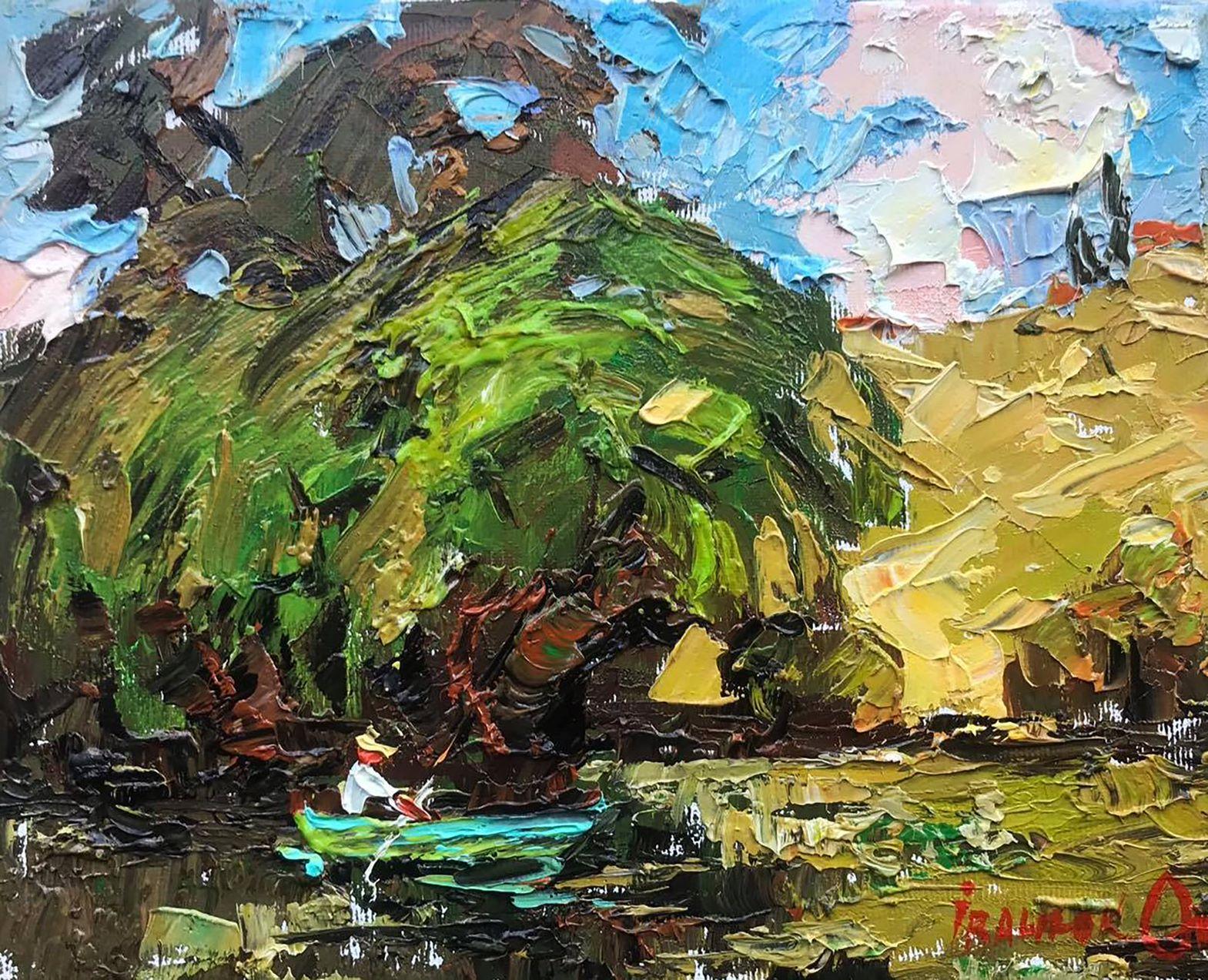 Alex Kalenyuk   Landscape Painting - Under the Willows, Original oil Painting, Ready to Hang