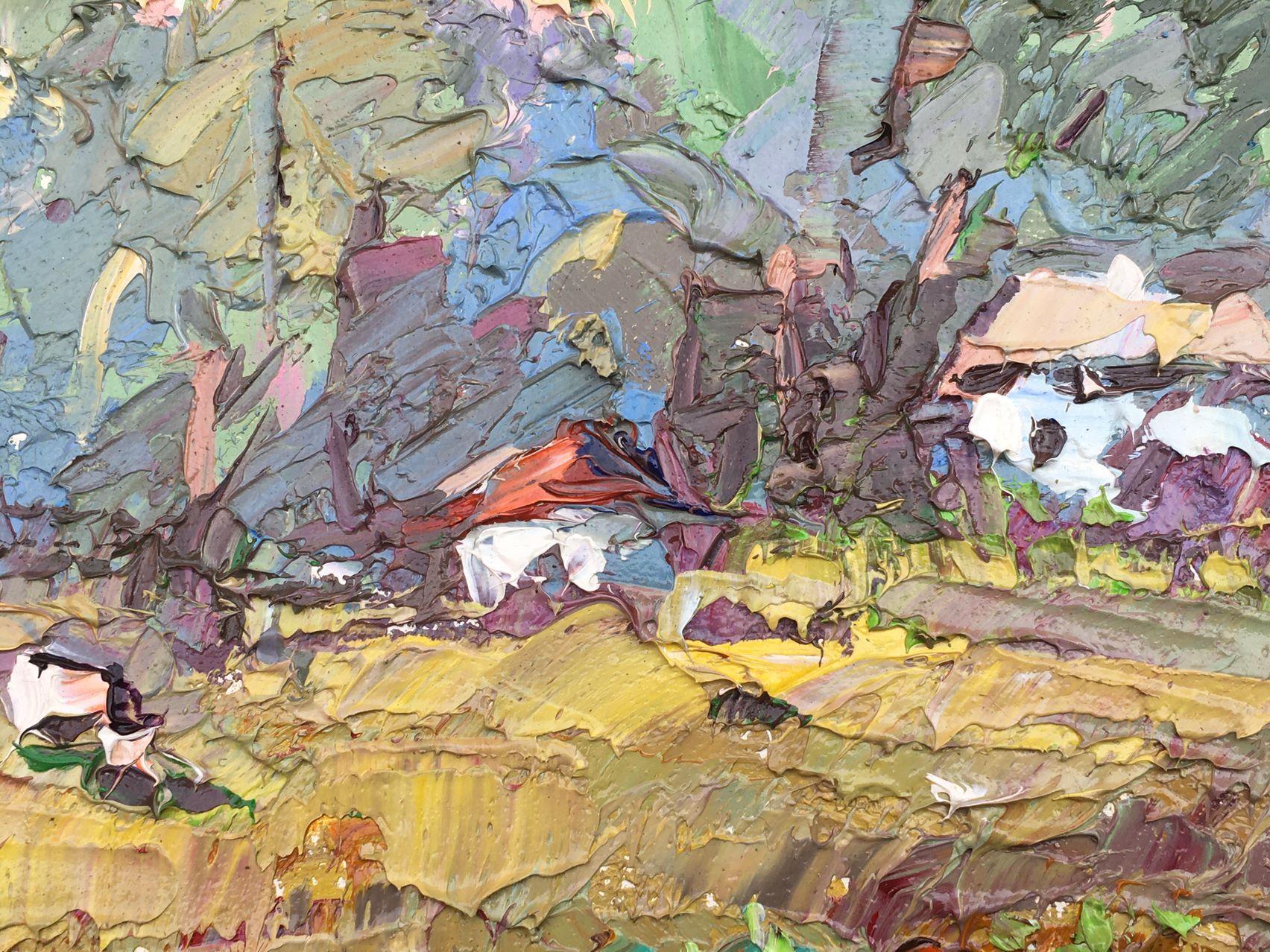 Village Edge, Impressionism, Original oil Painting, Ready to Hang - Gray Landscape Painting by Alex Kalenyuk  