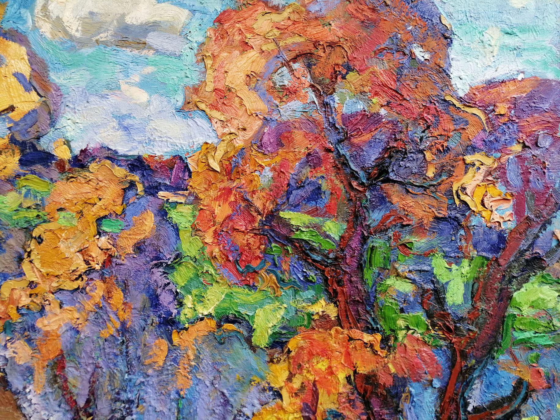 Village Edge, Impressionism, landscape, Original oil Painting, Ready to Hang For Sale 1