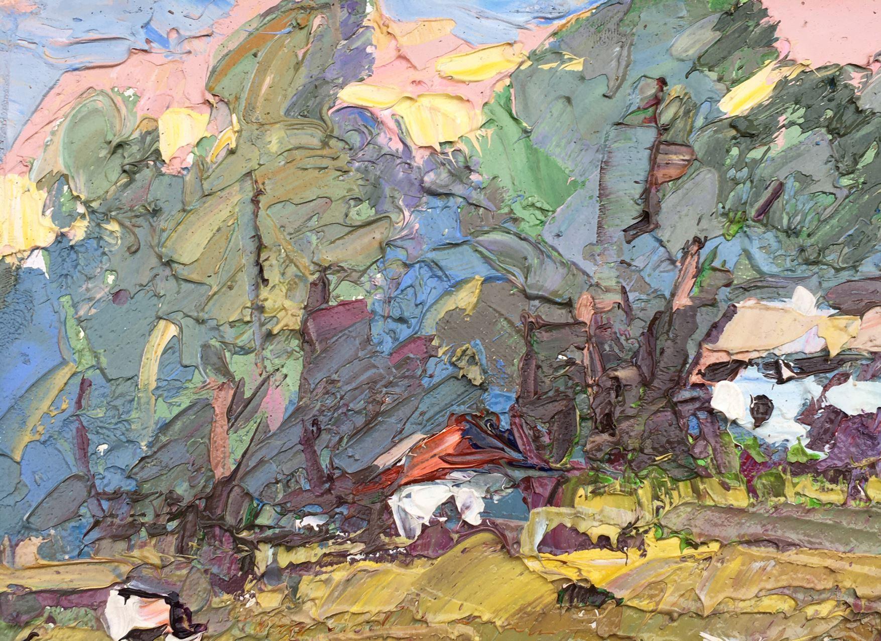 Bordure du village, impressionnisme, peinture à l'huile originale, prête à être accrochée - Impressionnisme Painting par Alex Kalenyuk  
