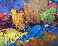 Soirée d'automne chaude  Impressionnisme, peinture à l'huile originale, prête à être accrochée