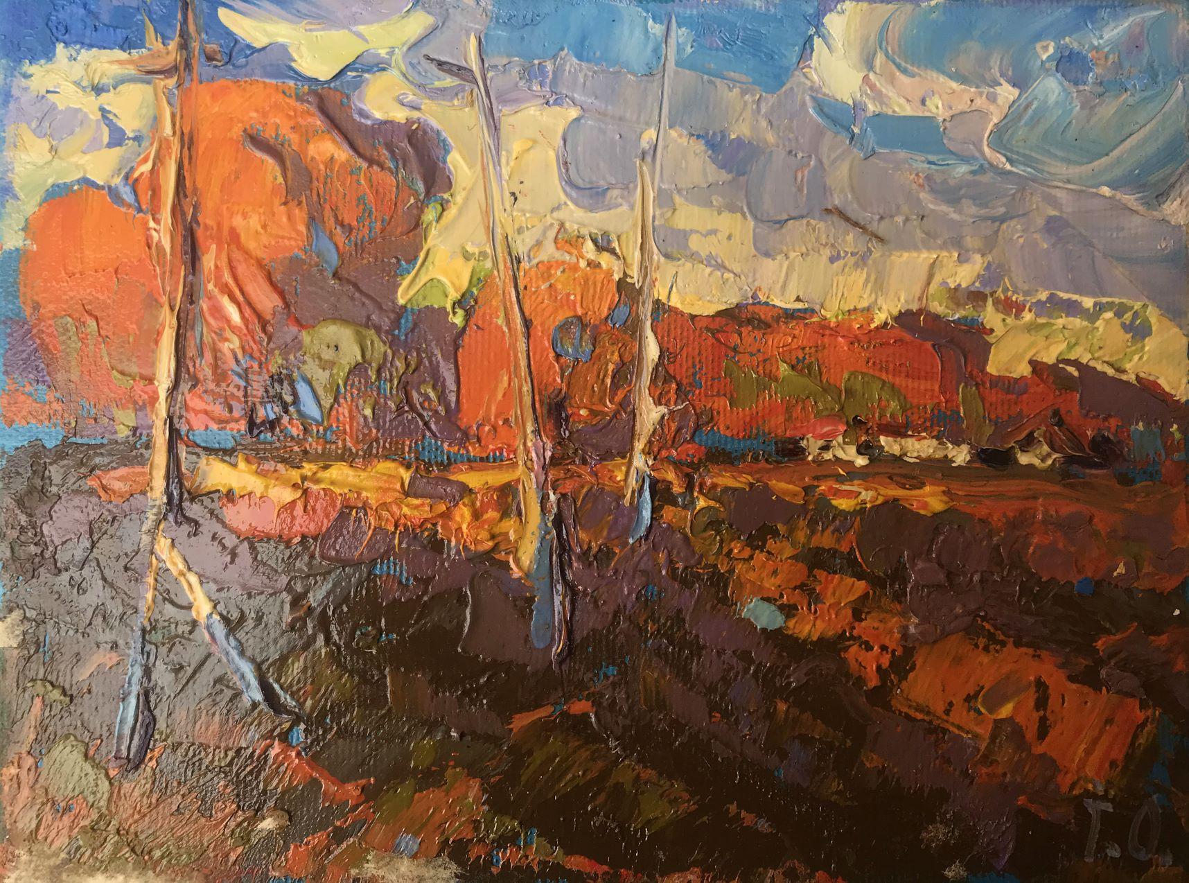 Alex Kalenyuk   Landscape Painting - Warm Autumn, Landscape, Original oil Painting, Ready to Hang