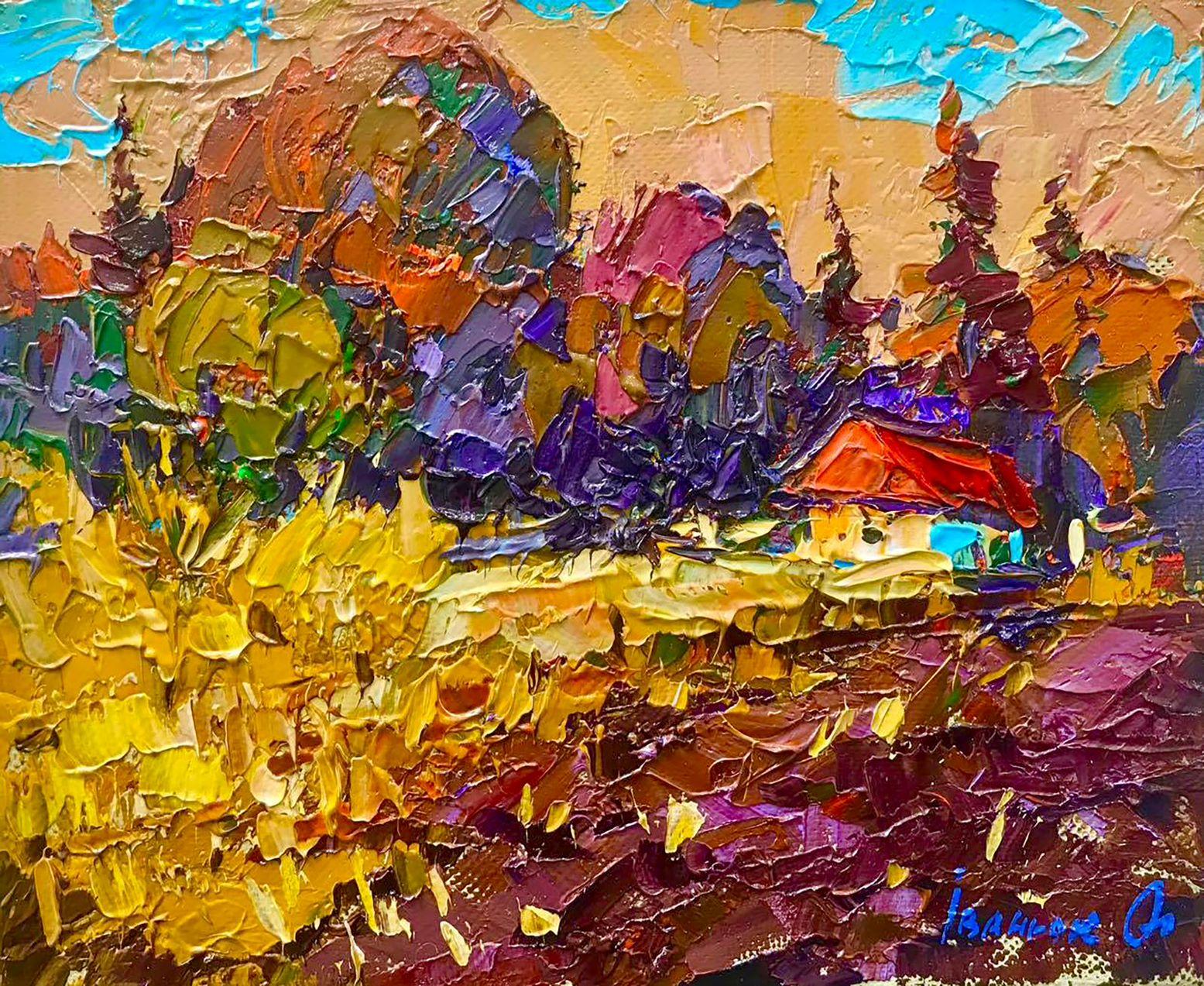 Alex Kalenyuk   Landscape Painting - Warm Evening, Impressionism Original oil Painting, Ready to Hang