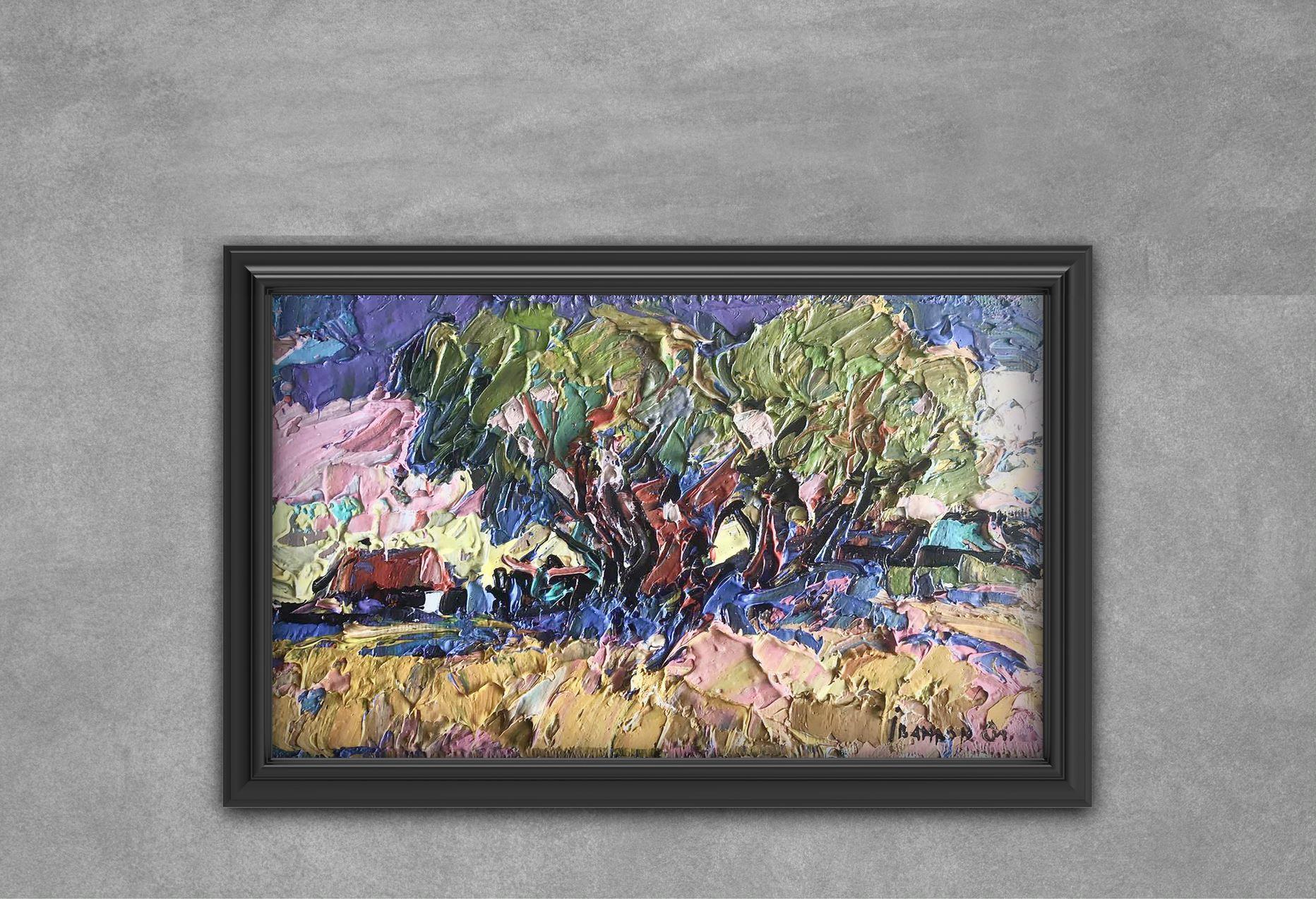 Warm Wind, Impressionism Original oil Painting, Ready to Hang - Gray Landscape Painting by Alex Kalenyuk  