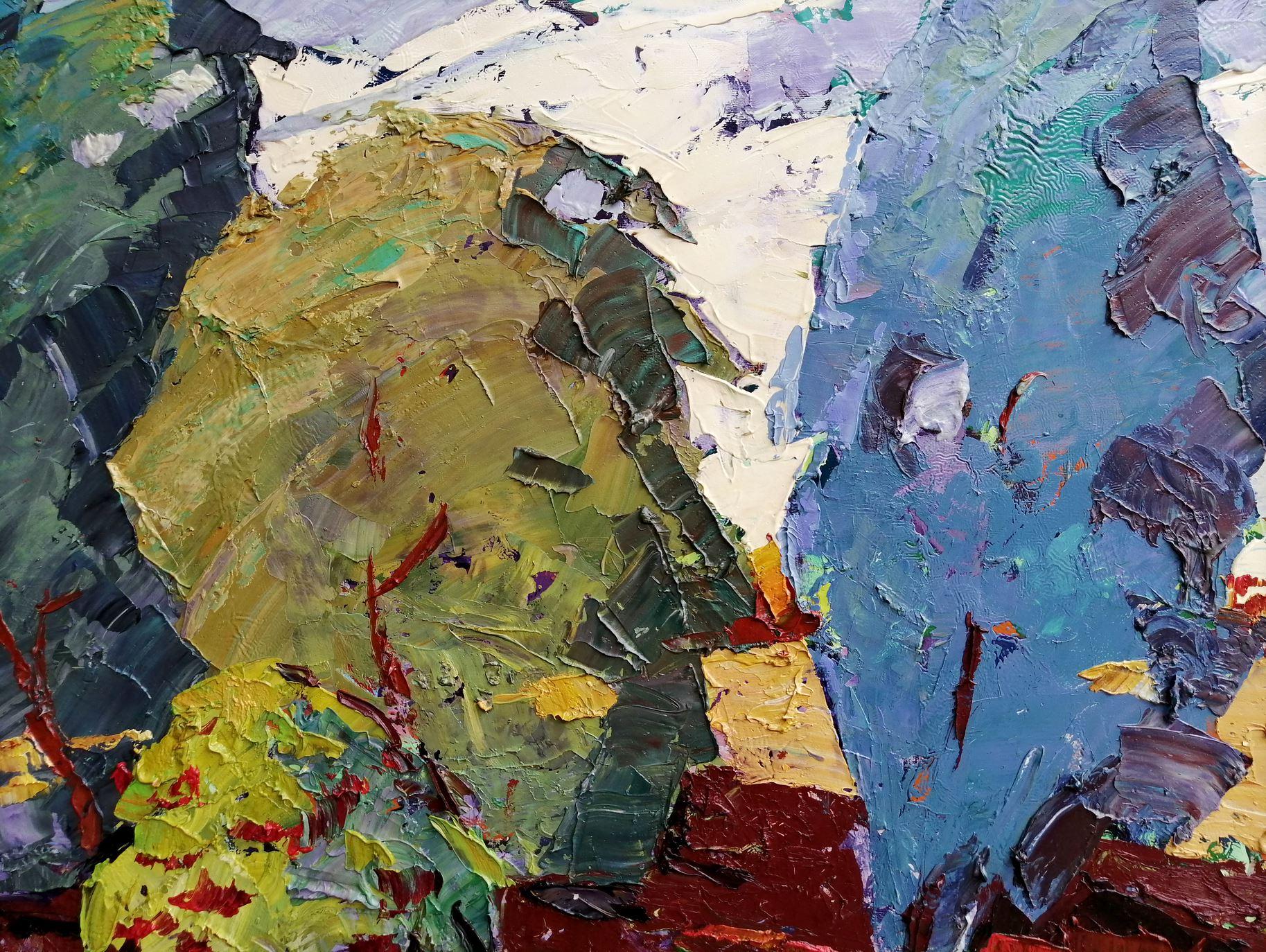 Vento in poppa, Impressionismo, Pittura ad olio originale, pronta da appendere - Landscape Painting Grigio di Alex Kalenyuk  