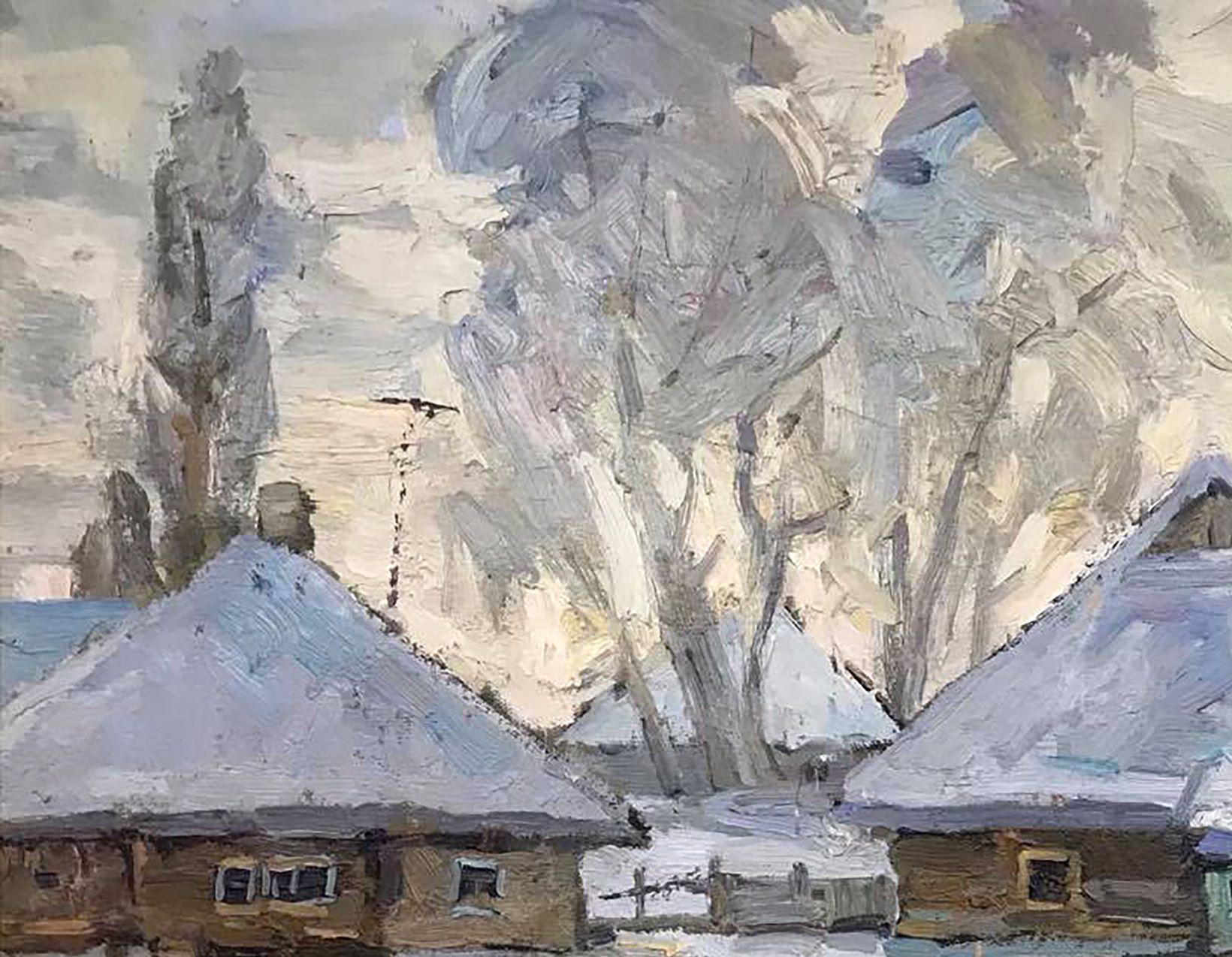 Artist: Alex Kalenyuk 
Work: Original oil painting, handmade artwork, one of a kind 
Medium: Oil on canvas 
Year: 2009
Style: Impressionism
Title: Winter Evening Landscape
Size: 27.5