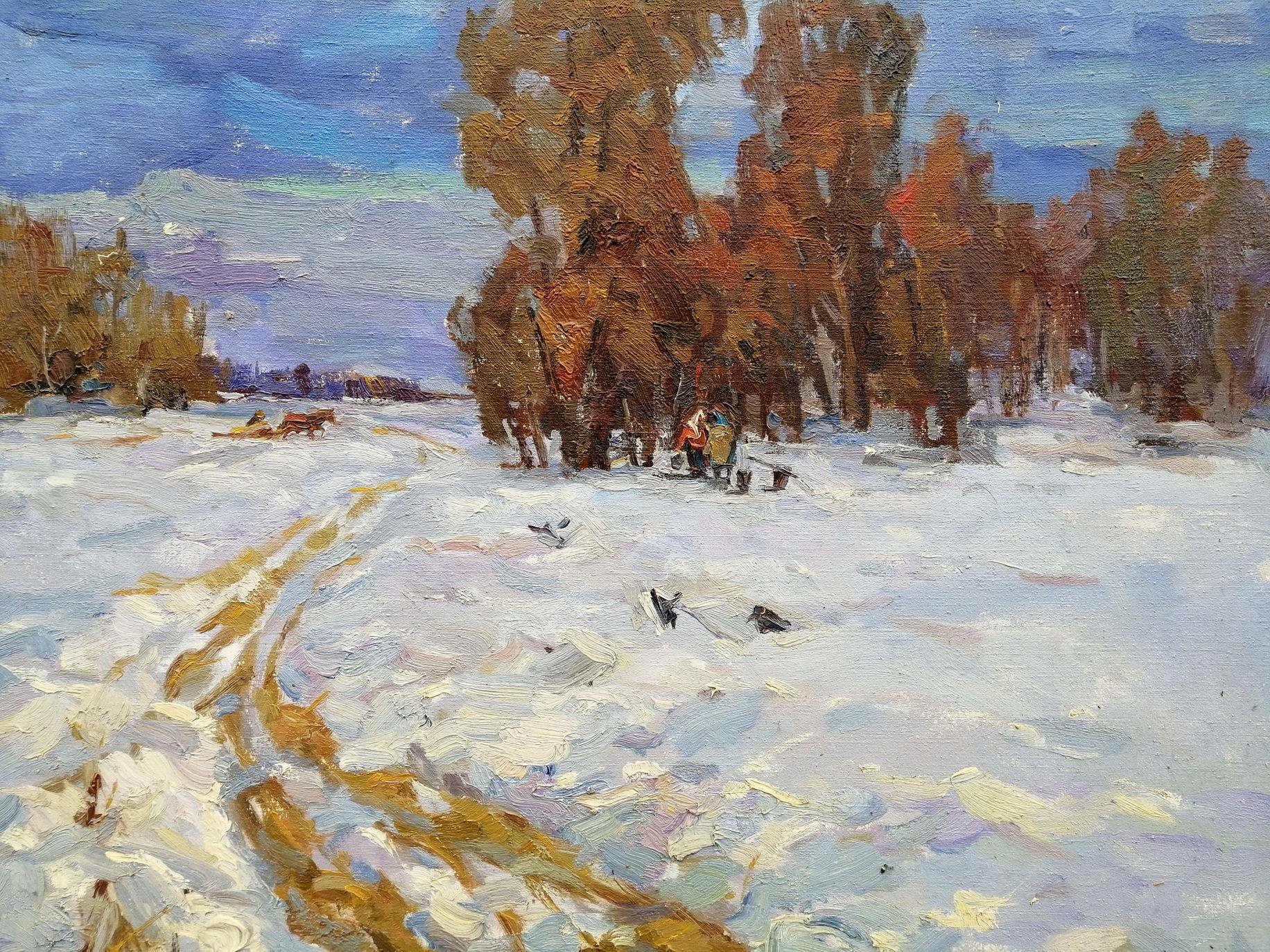Tarde de invierno, Pintura al óleo original, Lista para colgar - Painting de Alex Kalenyuk  