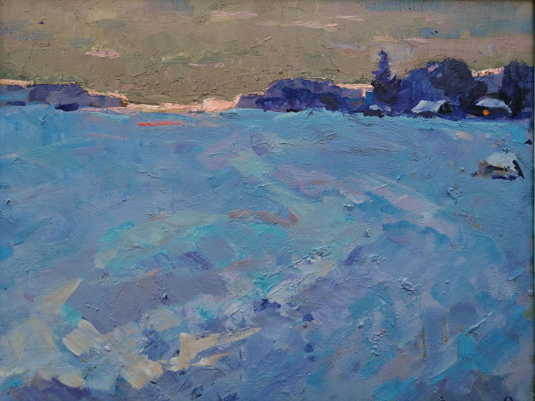 Sera d'inverno, Impressionismo, Pittura ad olio originale, pronta da appendere - Painting di Alex Kalenyuk  