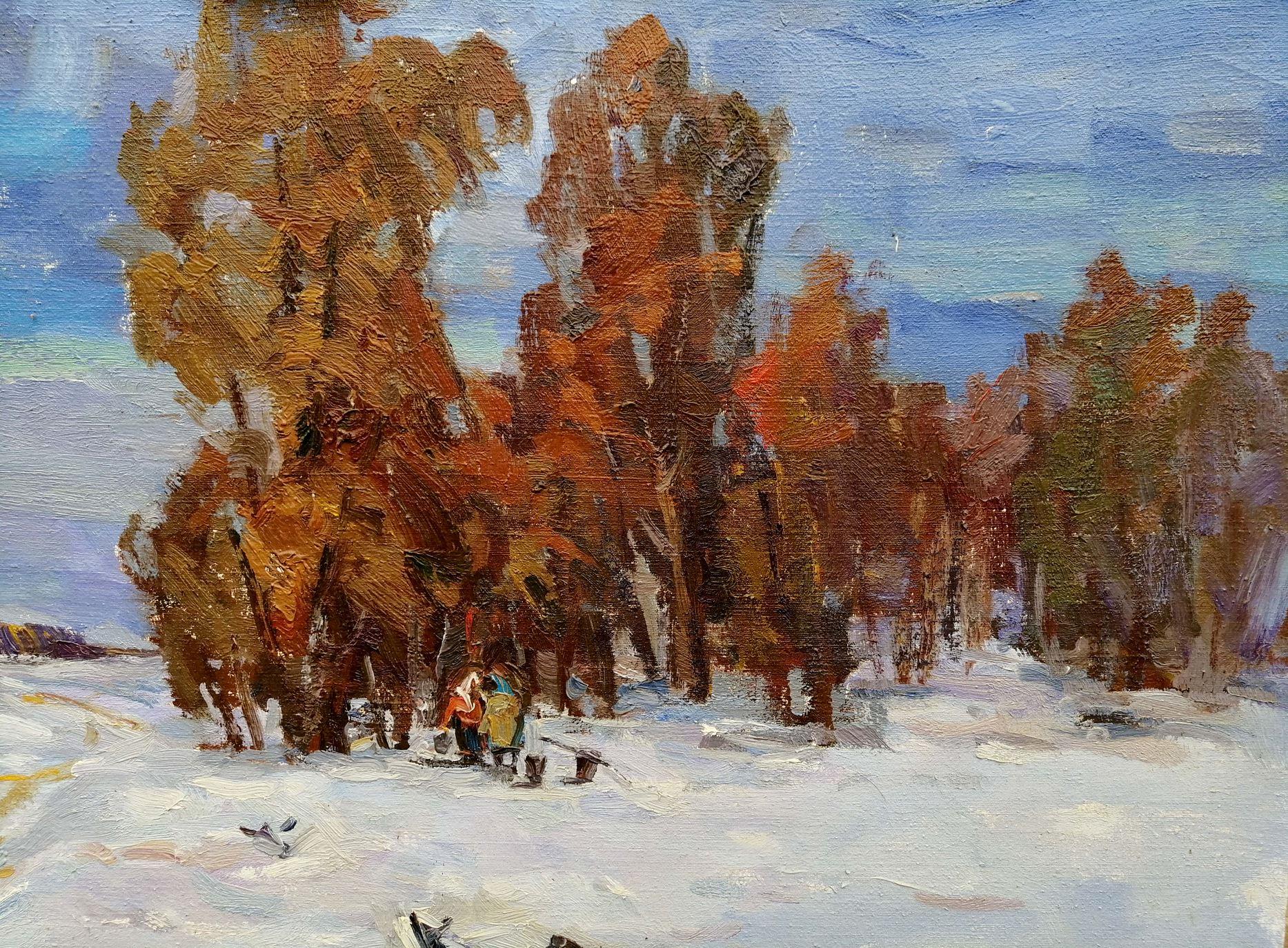 Tarde de invierno, Pintura al óleo original, Lista para colgar - Painting Impresionista de Alex Kalenyuk  