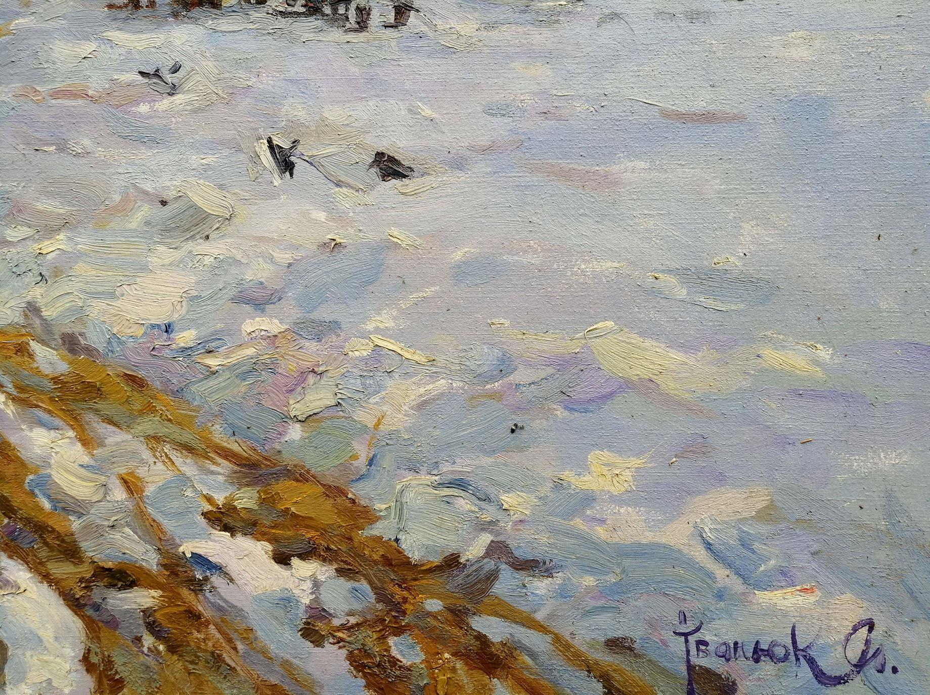 Artista: Alex Kalenyuk 
Obra: Pintura al óleo original, obra de arte hecha a mano, única en su género 
Técnica: Óleo sobre lienzo 
Año: 2009
Estilo: Impresionismo
Título: Tarde de invierno,
Tamaño: 39