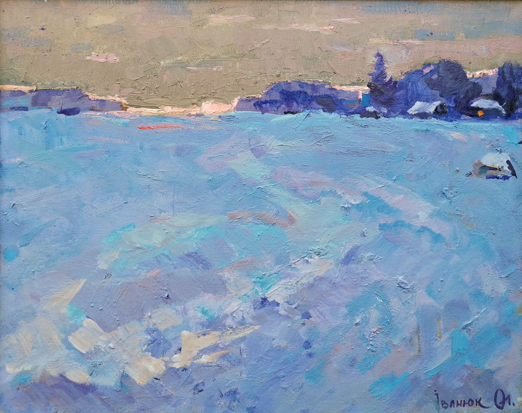 Alex Kalenyuk   Landscape Painting - Winter Evening, Impressionism, Original oil Painting, Ready to Hang