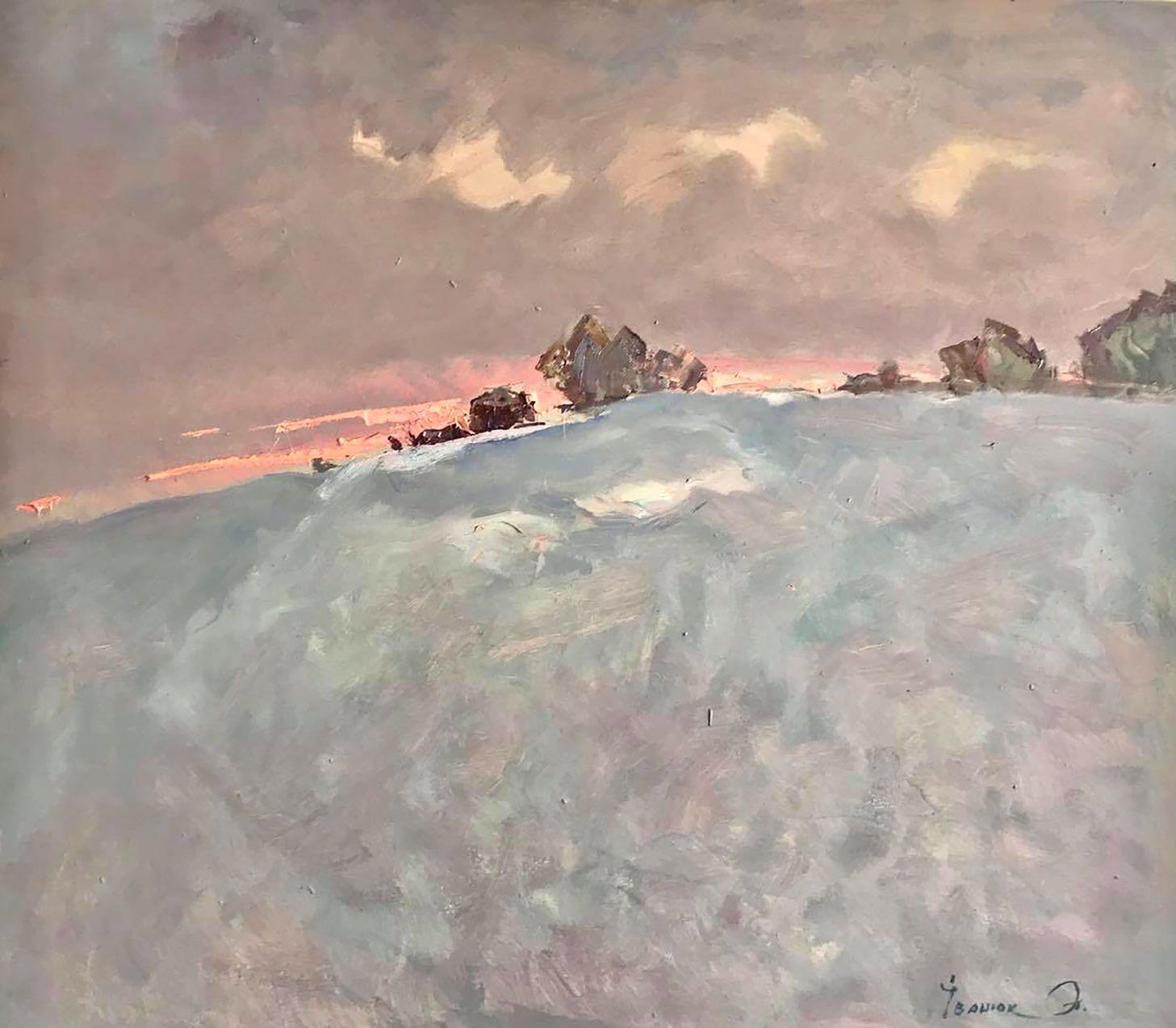 Alex Kalenyuk   Landscape Painting - Winter Evening,  Impressionism, Original oil Painting, Ready to Hang