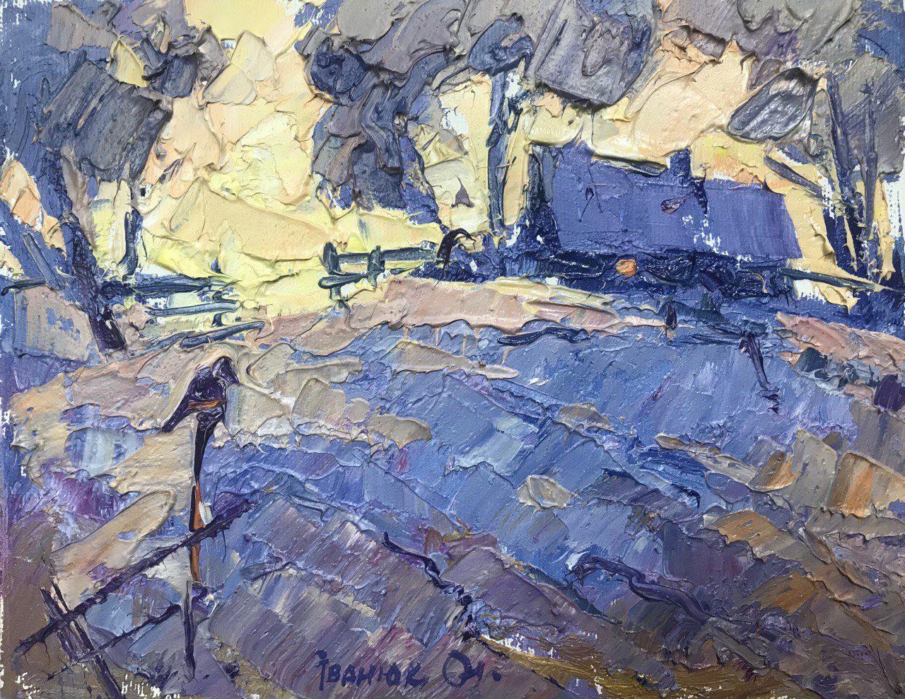 Landscape Painting Alex Kalenyuk   - Soirée d'hiver, impressionnisme, peinture à l'huile originale, prête à être accrochée