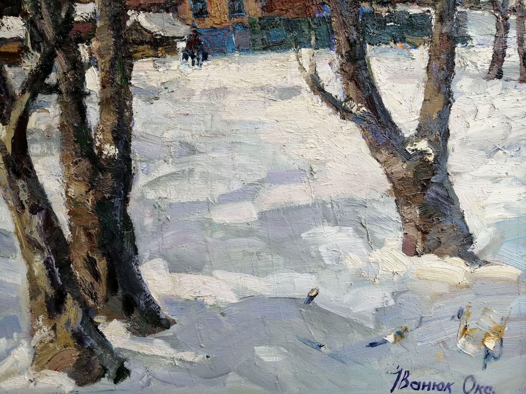 Artist: Alex Kalenyuk 
Work: Original oil painting, handmade artwork, one of a kind 
Medium: Oil on canvas 
Year: 2016
Style: Impressionism
Title: Winter Landscape, 
Size: 29.5