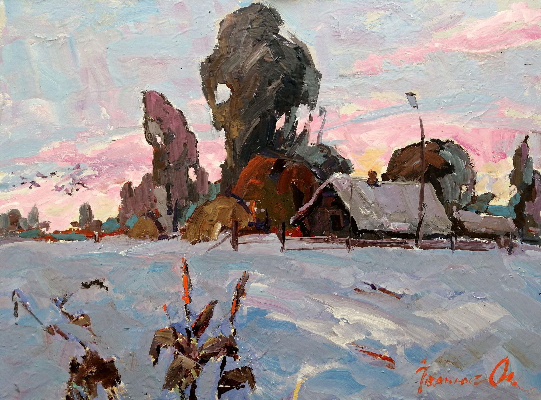 Alex Kalenyuk   Landscape Painting - Winter Silence, Impressionism, Original oil Painting, Ready to Hang