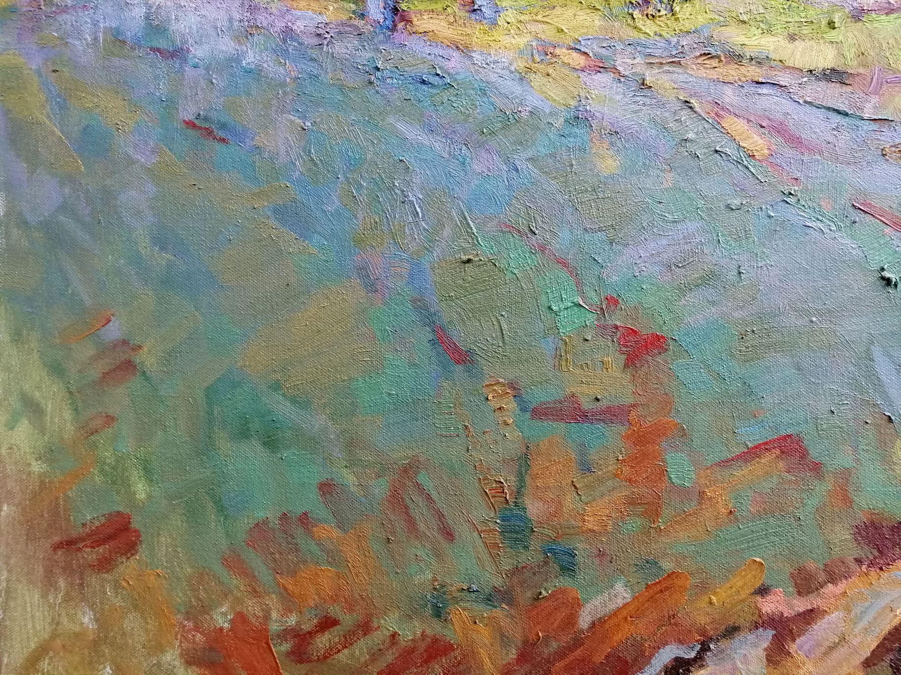 Peinture à l'huile originale Worm Summer Day, prête à être accrochée - Gris Landscape Painting par Alex Kalenyuk  