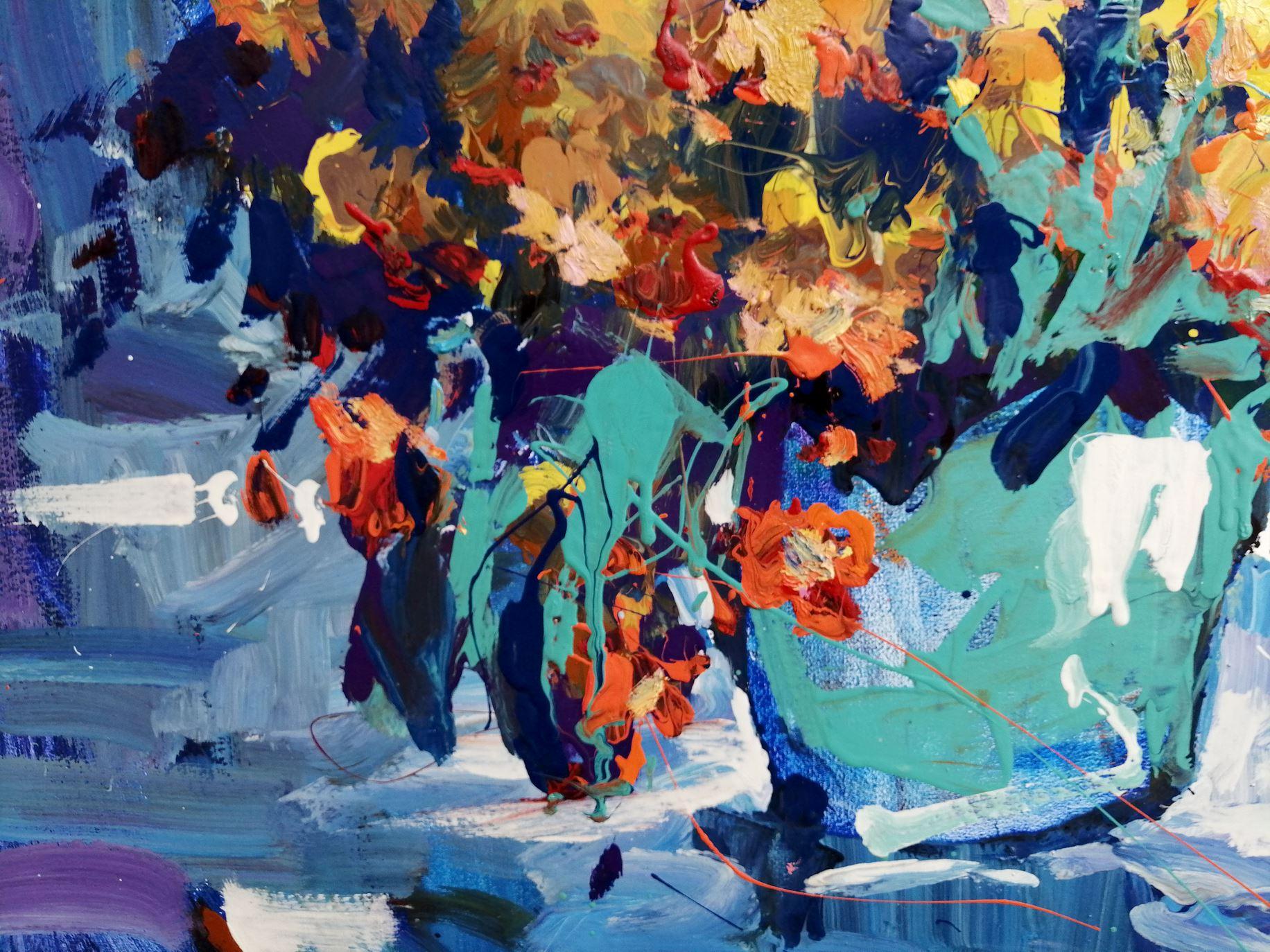 Artistics : Alex Kalenyuk 
Oeuvre : Peinture à l'huile originale, œuvre d'art faite à la main, unique en son genre. 
Médium : Huile sur toile 
Année : 2018
Style : Impressionnisme
Titre : Jaune et bleu, 
Taille : 39.5