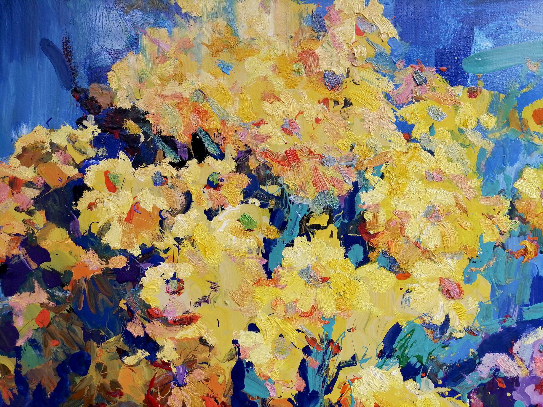 Yellow and Blue, Original oil Painting, Ready to Hang For Sale 3