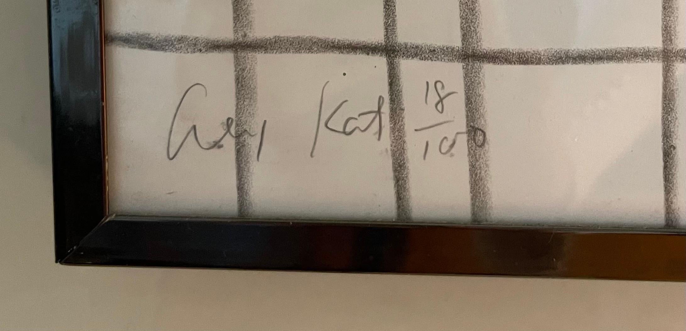 Alex Katz, lithographie en noir et blanc, 1984

Alex Katz (américain, né en 1927), Portrait de Paul Taylor, signé au crayon et numéroté 18/100 en bas à gauche, titré en bas à droite, encadré sous plexiglas, 40 